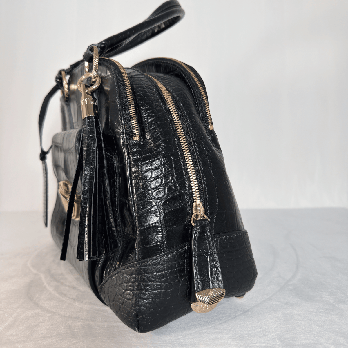 LANCEL - ADJANI - CUIR EMBOSSE EFFET CROCODILE NOIR