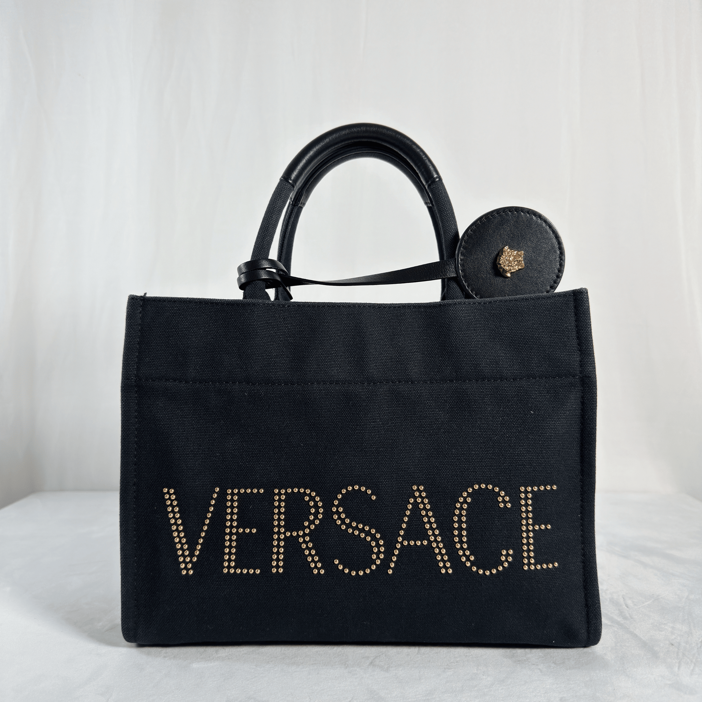 VERSACE - LA MEDUSA SMALL CANVAS TOTE - NOIR ET OR - La Belle Boutique