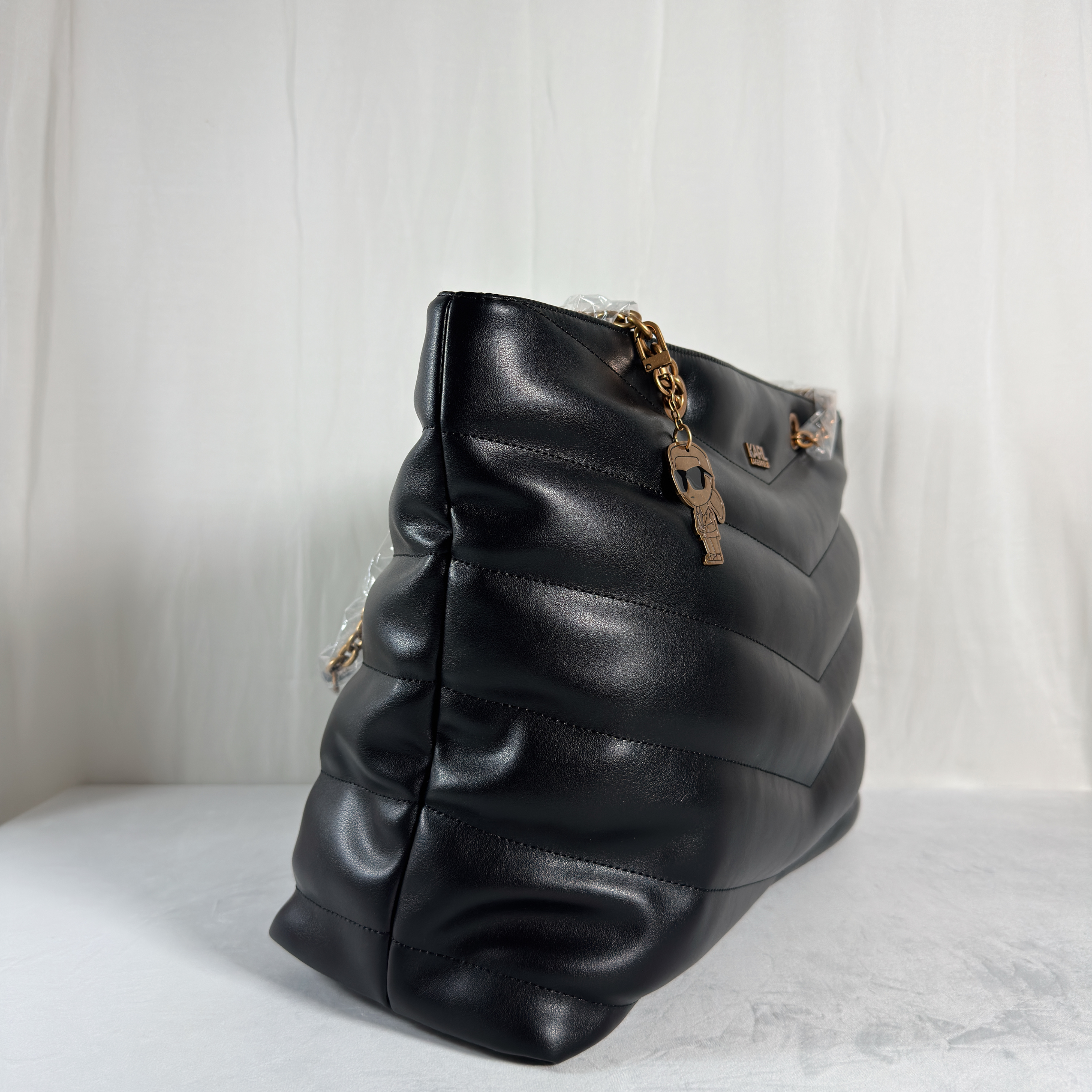 SAC CABAS KARL LAGARFELD - MATELASSE CHEVRON NOIR CUIR PU