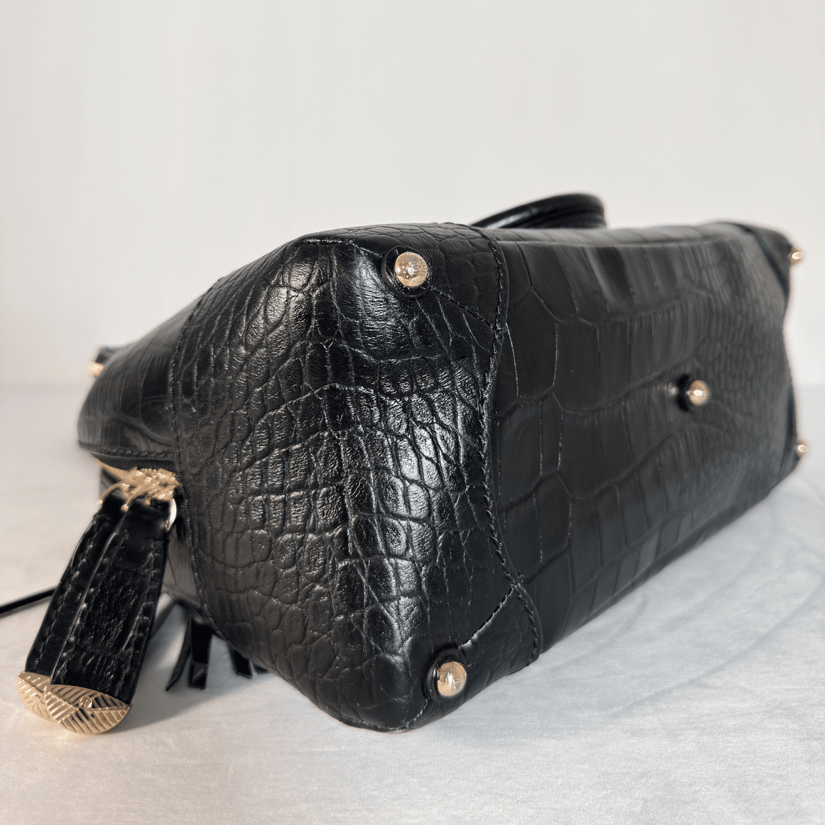 LANCEL - ADJANI - CUIR EMBOSSE EFFET CROCODILE NOIR