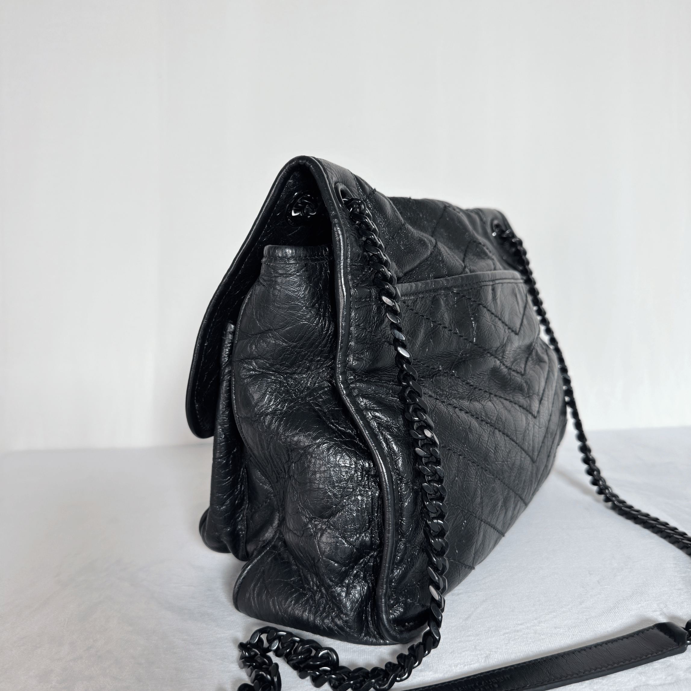 SAINT LAURENT - NIKI MEDIUM - CUIR VIEILLI NOIR - BIJOUTERIE ALL BLACK