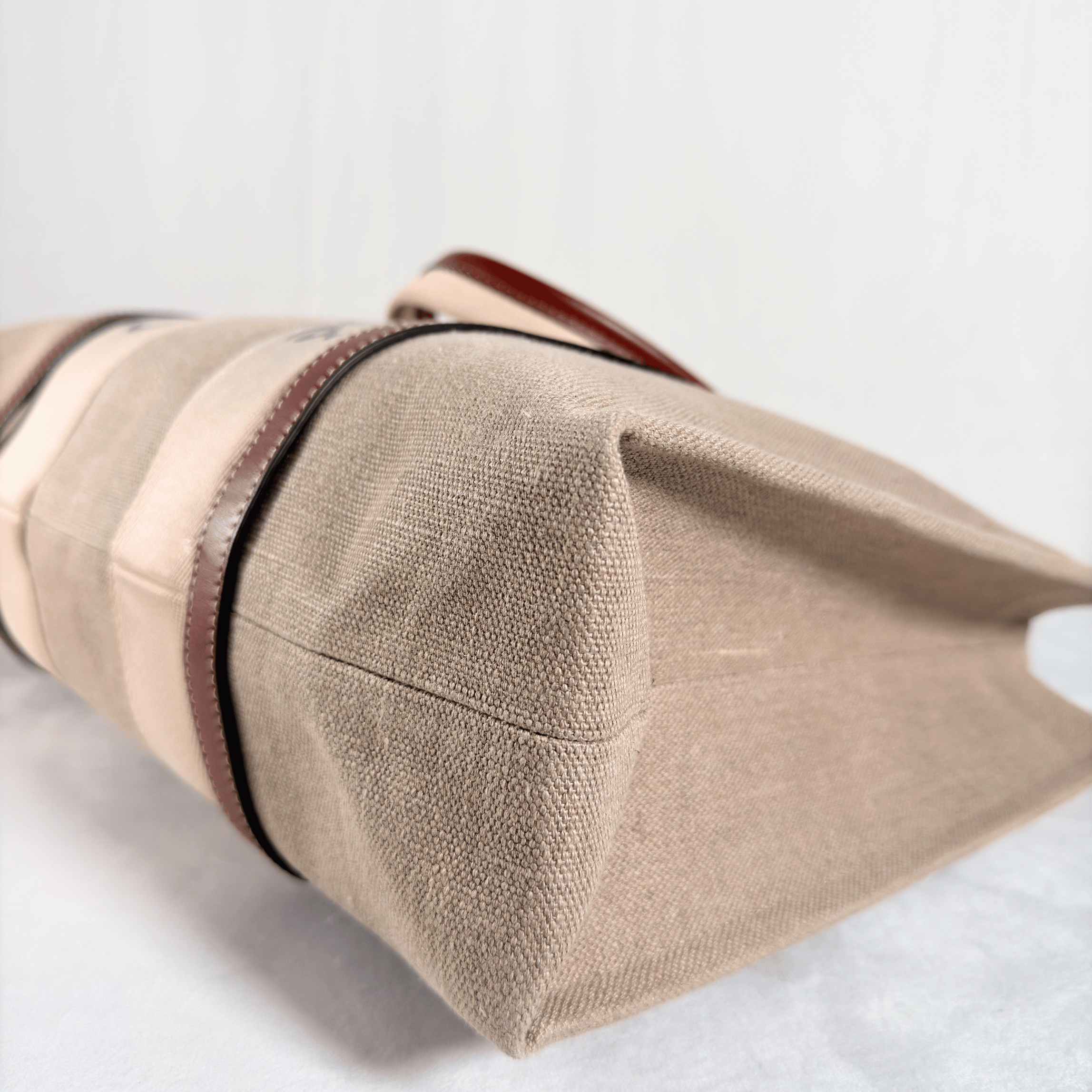 SAC CABAS CHLOE WOODY LARGE - TOILE DE LIN & CUIR