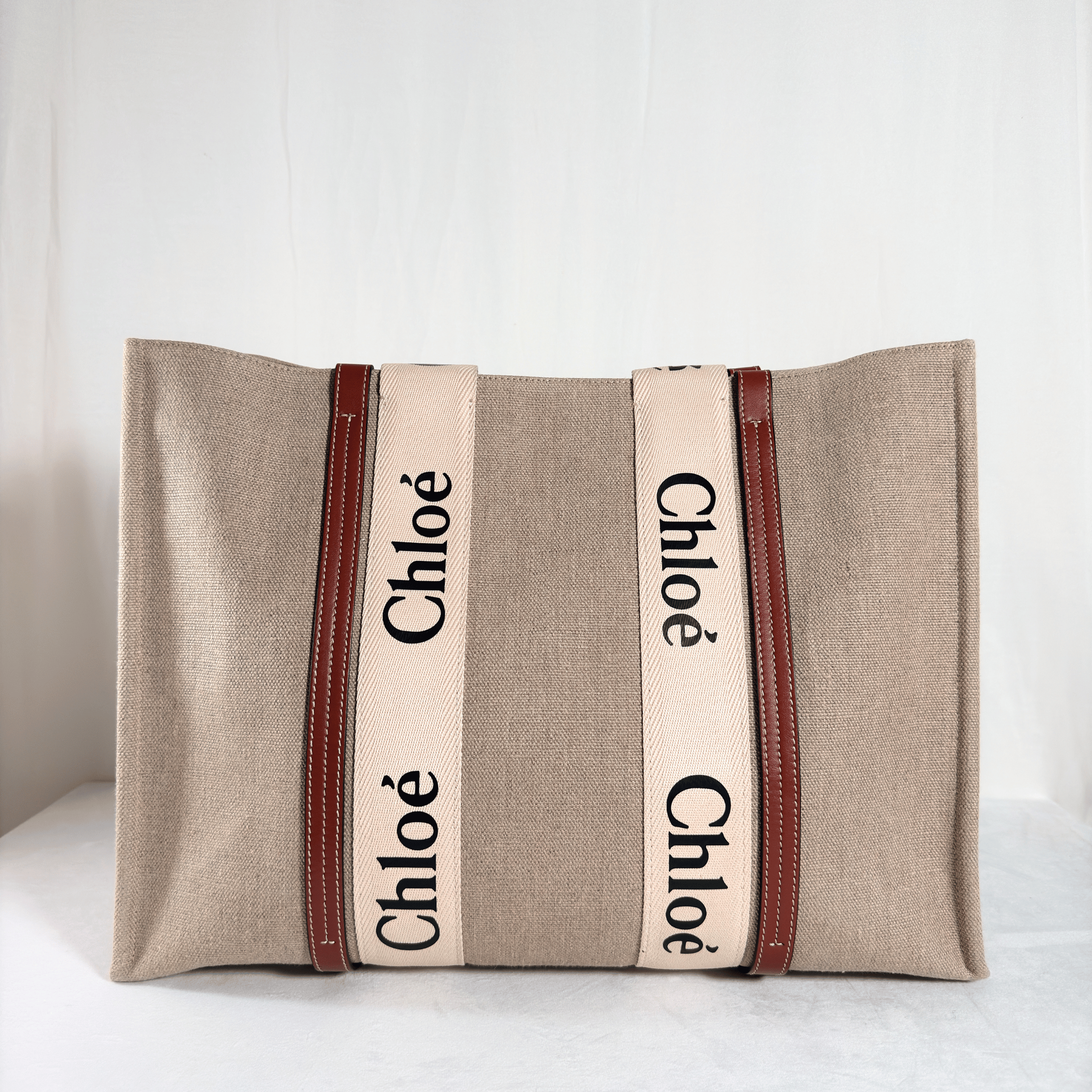 SAC CABAS CHLOE WOODY LARGE - TOILE DE LIN & CUIR