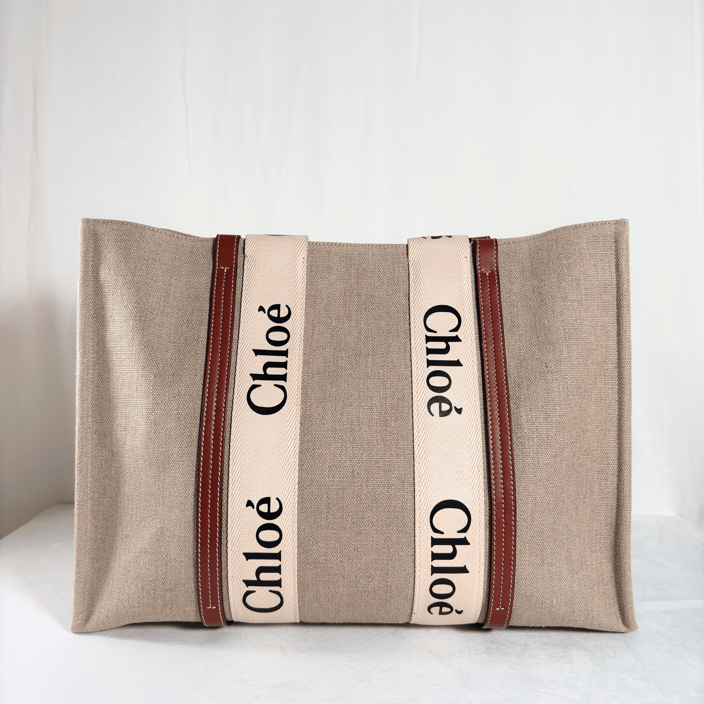SAC CABAS CHLOE WOODY LARGE - TOILE DE LIN & CUIR - La Belle Boutique