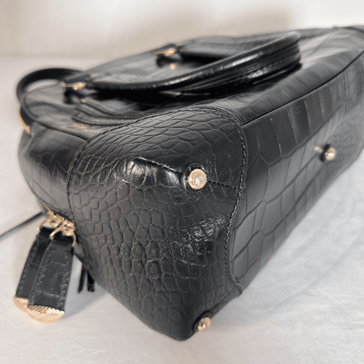 LANCEL - ADJANI - CUIR EMBOSSE EFFET CROCODILE NOIR