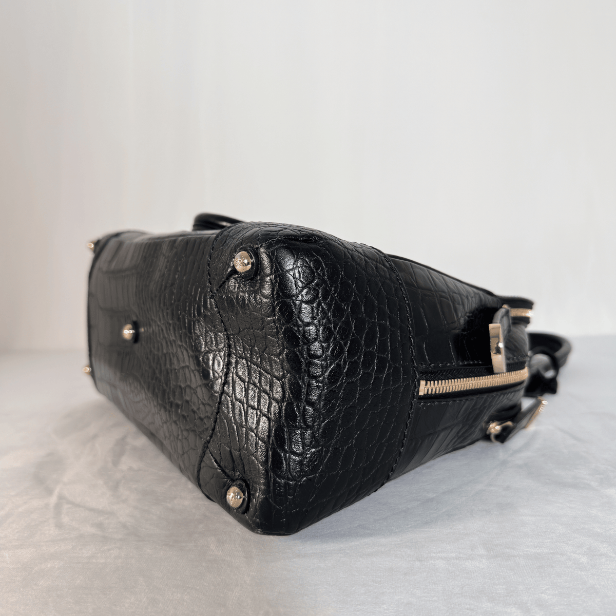 LANCEL - ADJANI - CUIR EMBOSSE EFFET CROCODILE NOIR