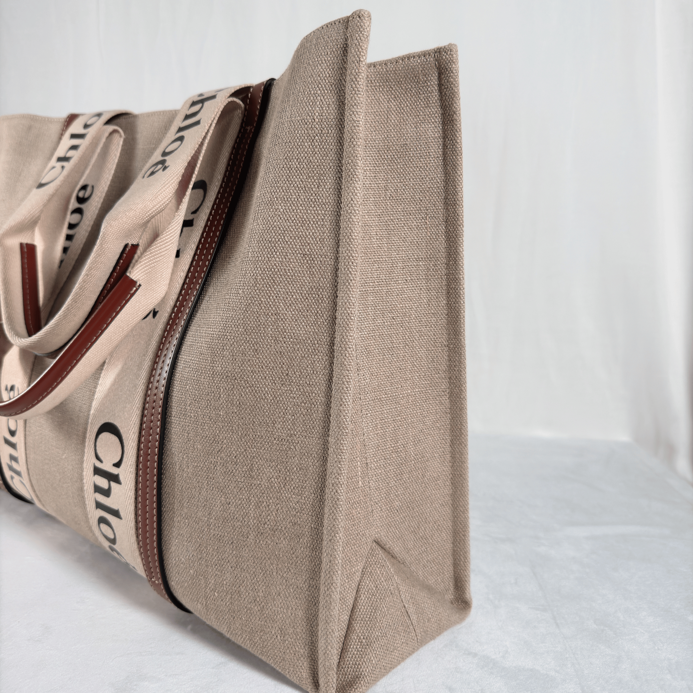 SAC CABAS CHLOE WOODY LARGE - TOILE DE LIN & CUIR