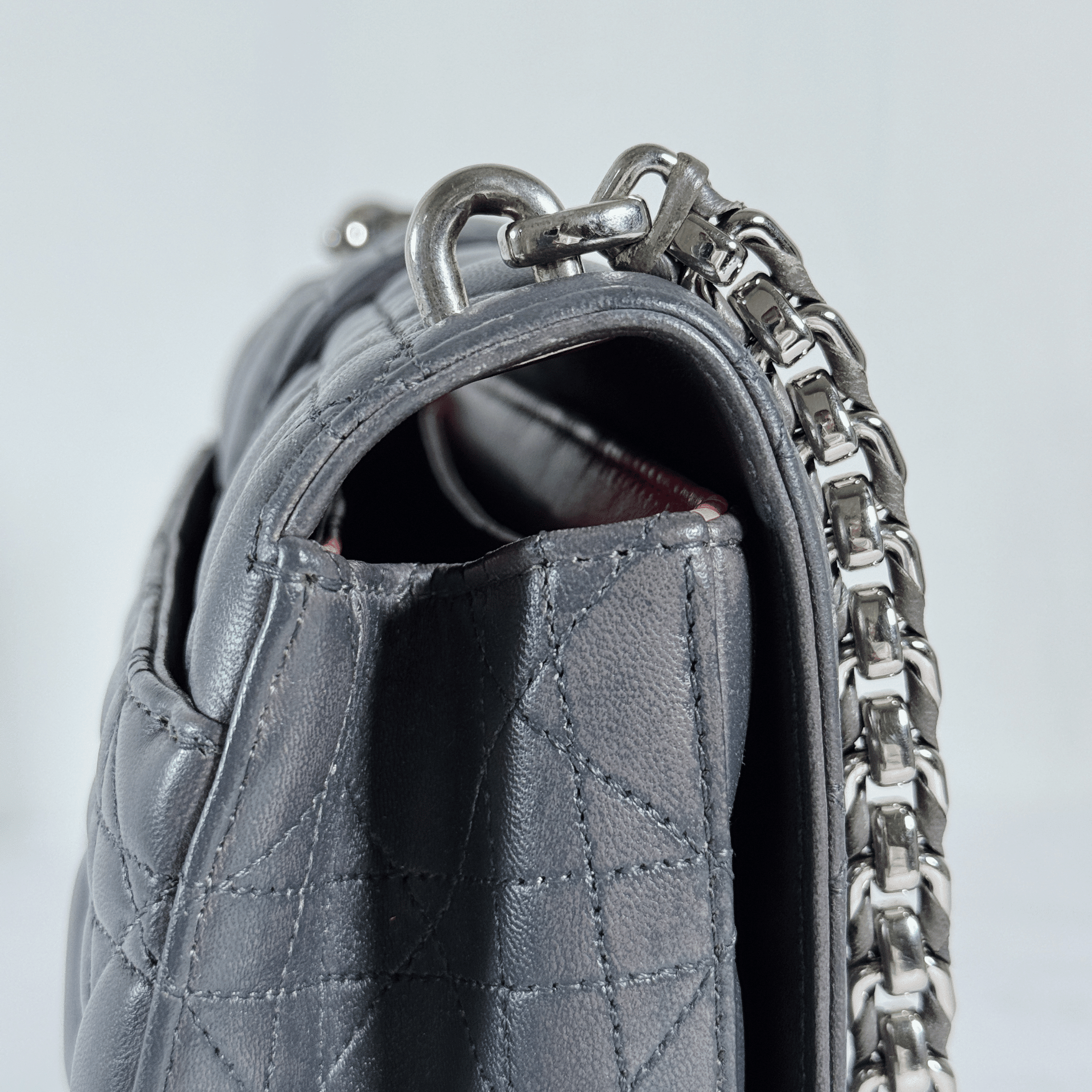 SAC PORTE EPAULE DIOR MISS PROMENADE - CUIR D'AGNEAU CANNAGE GRIS - La Belle Boutique