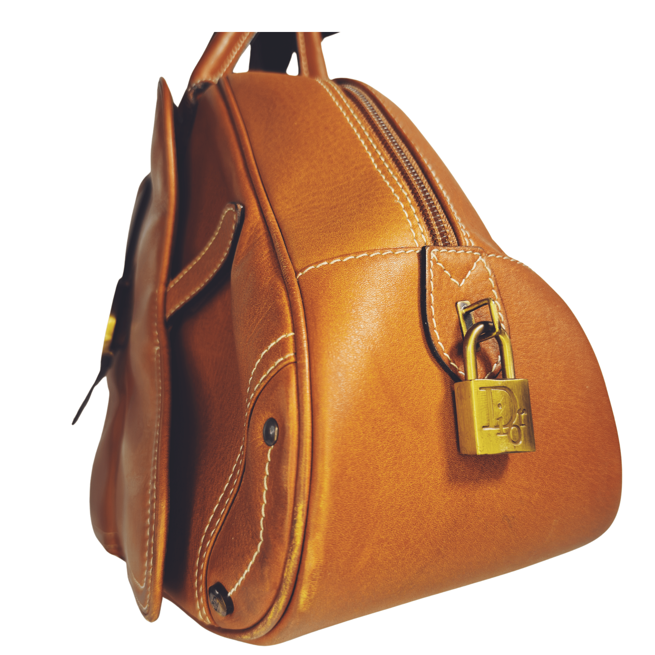 Sac à main Dior Double Saddle Bowling – Cuir cognac - La Belle Boutique