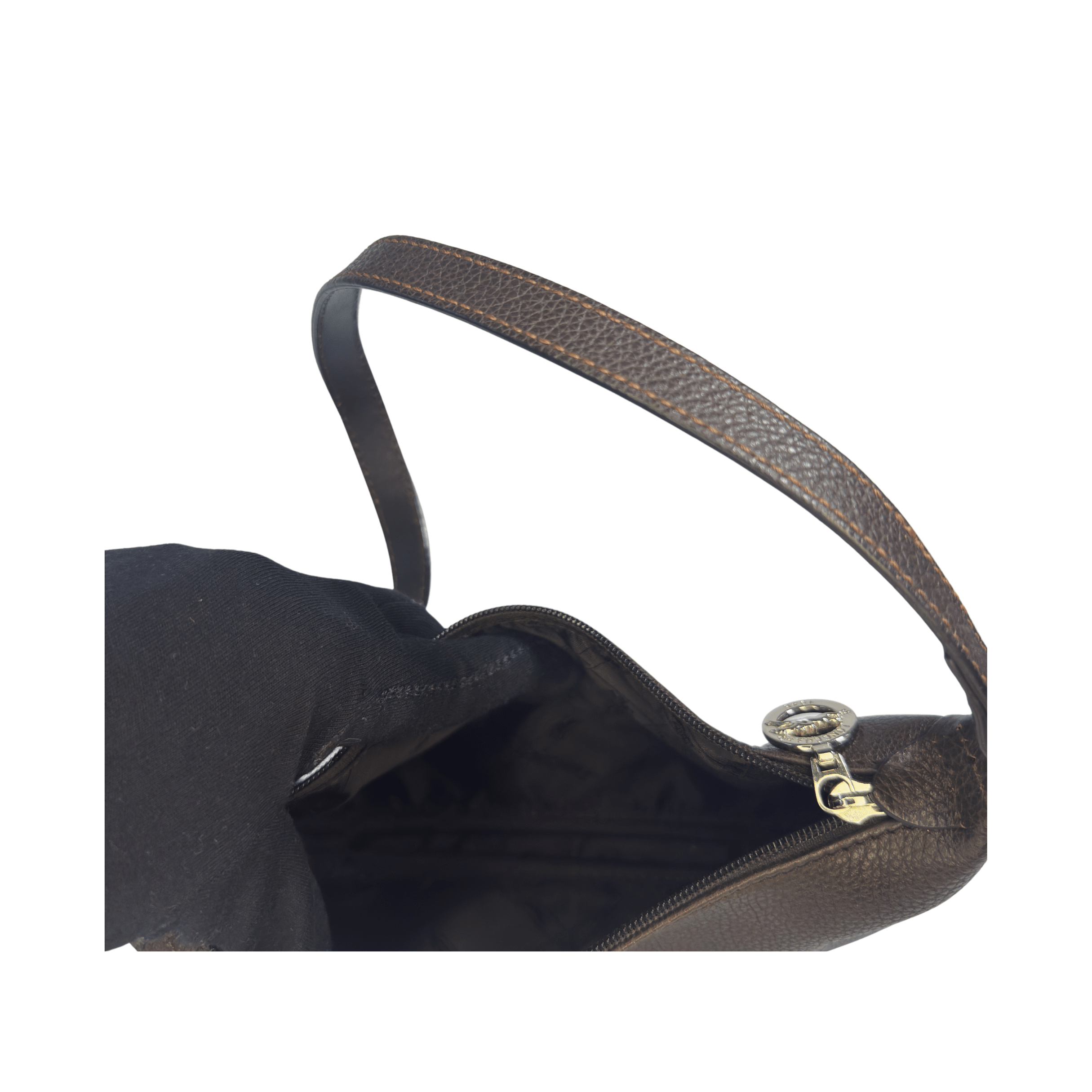 Sac à épaule Longchamp en cuir grainé chocolat - La Belle Boutique