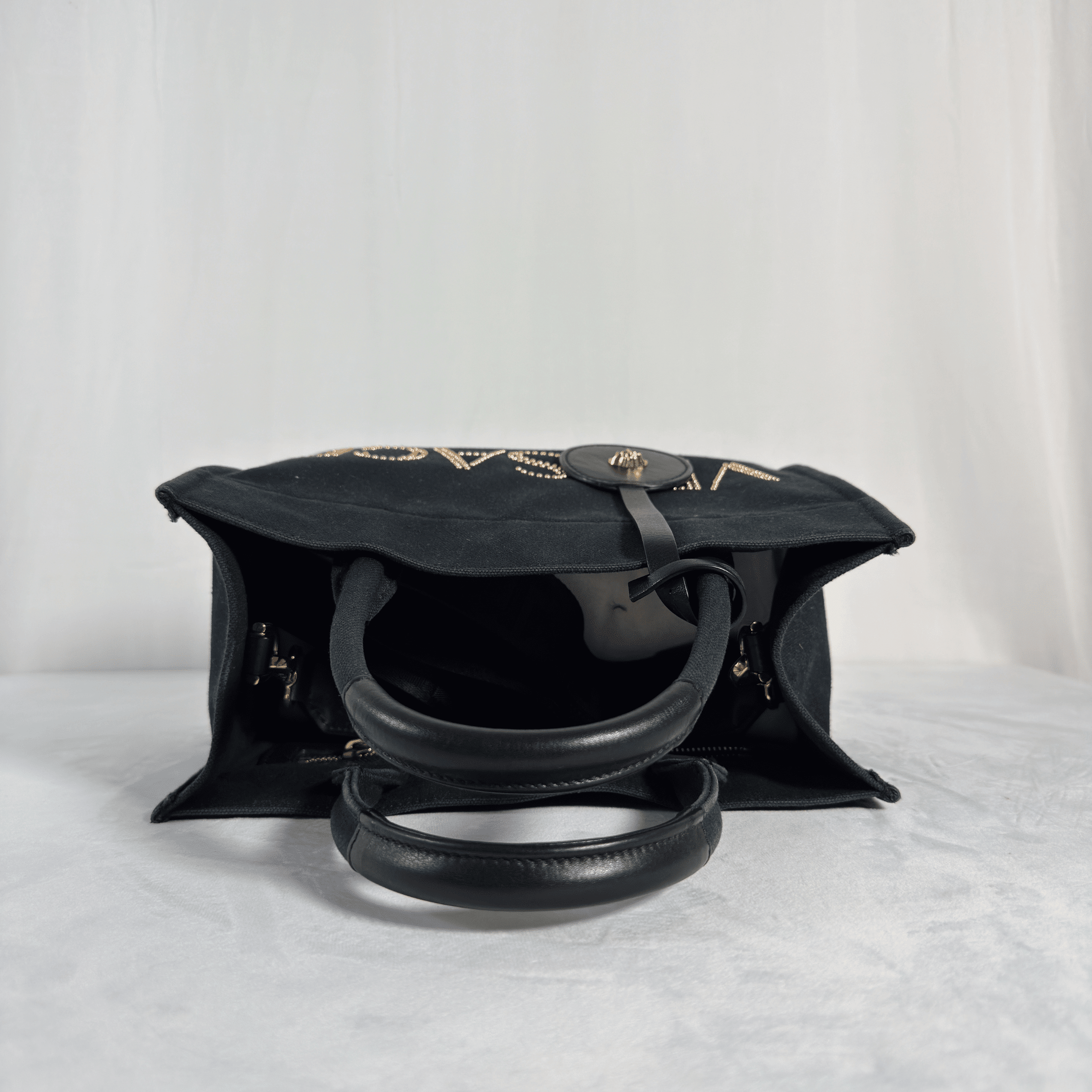 VERSACE - LA MEDUSA SMALL CANVAS TOTE - NOIR ET OR - La Belle Boutique