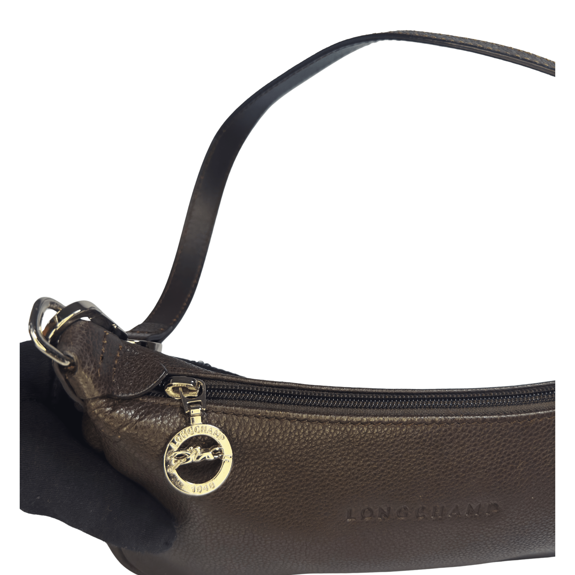 Sac à épaule Longchamp en cuir grainé chocolat - La Belle Boutique