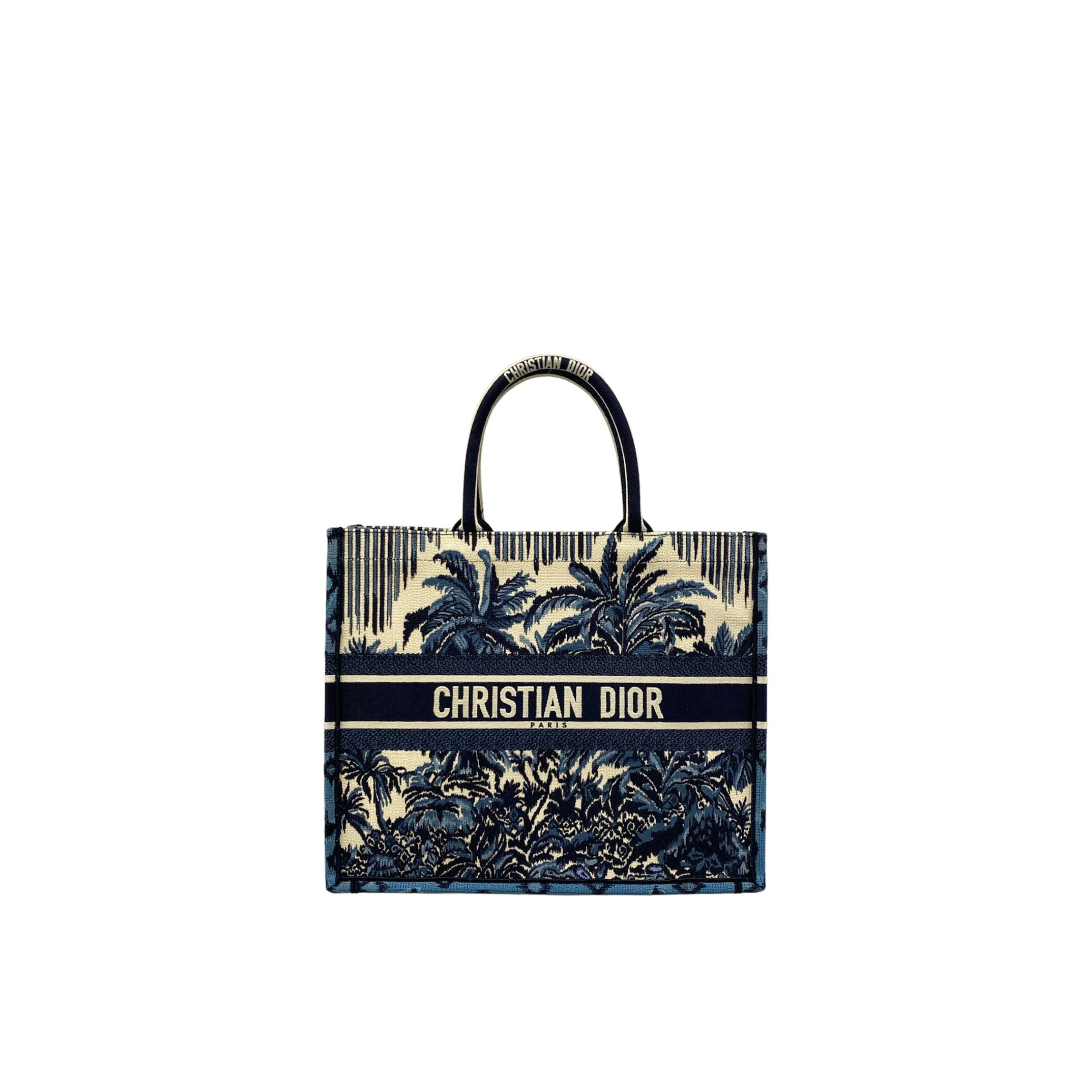 SAC DIOR BOOK TOTE GRAND FORMAT - JACQUARD BLEU MARINE BLANC