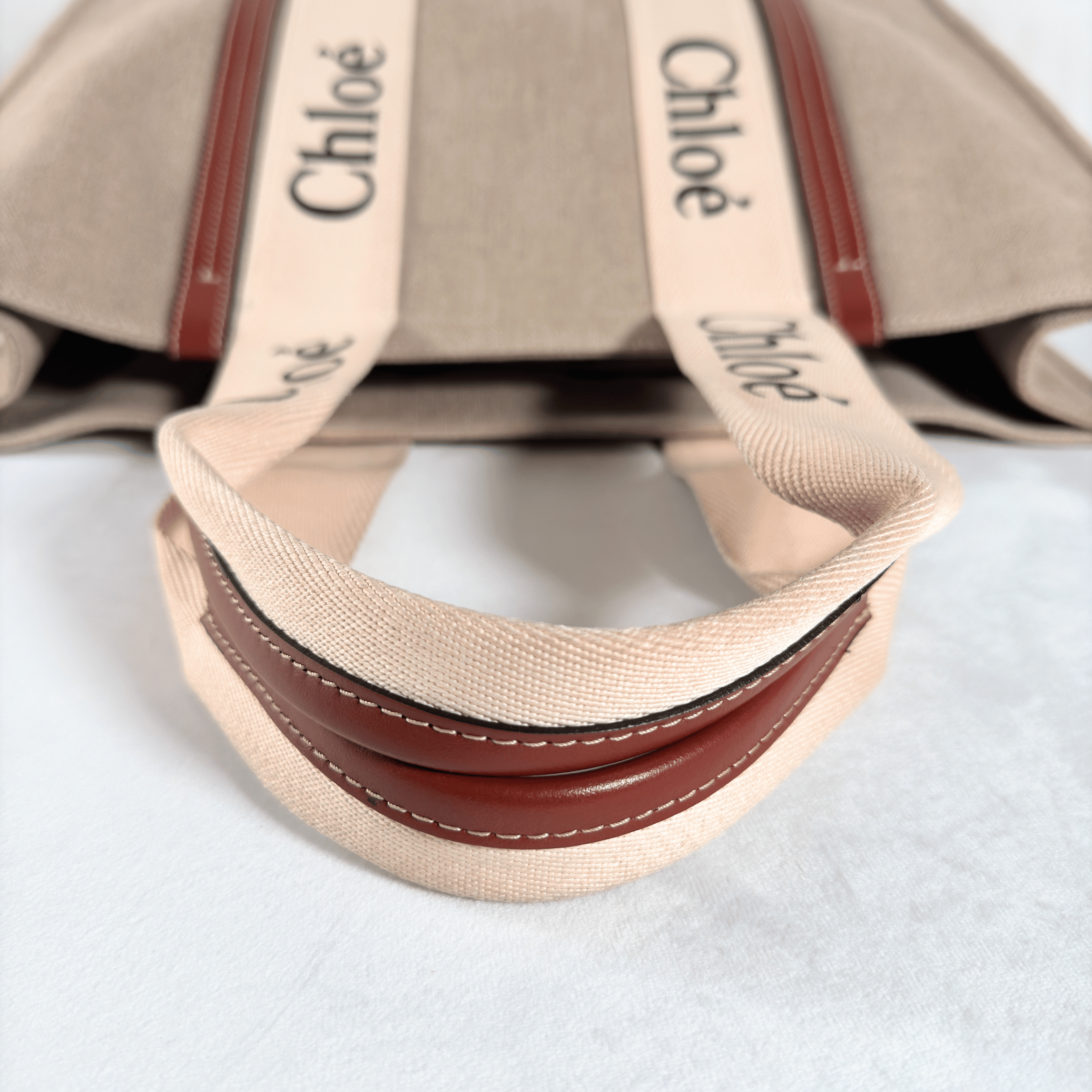 SAC CABAS CHLOE WOODY LARGE - TOILE DE LIN & CUIR