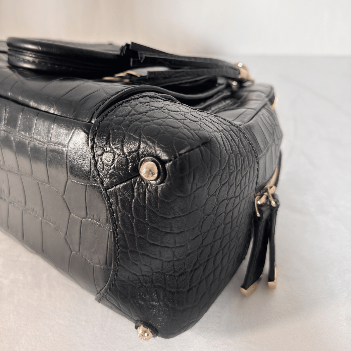 LANCEL - ADJANI - CUIR EMBOSSE EFFET CROCODILE NOIR