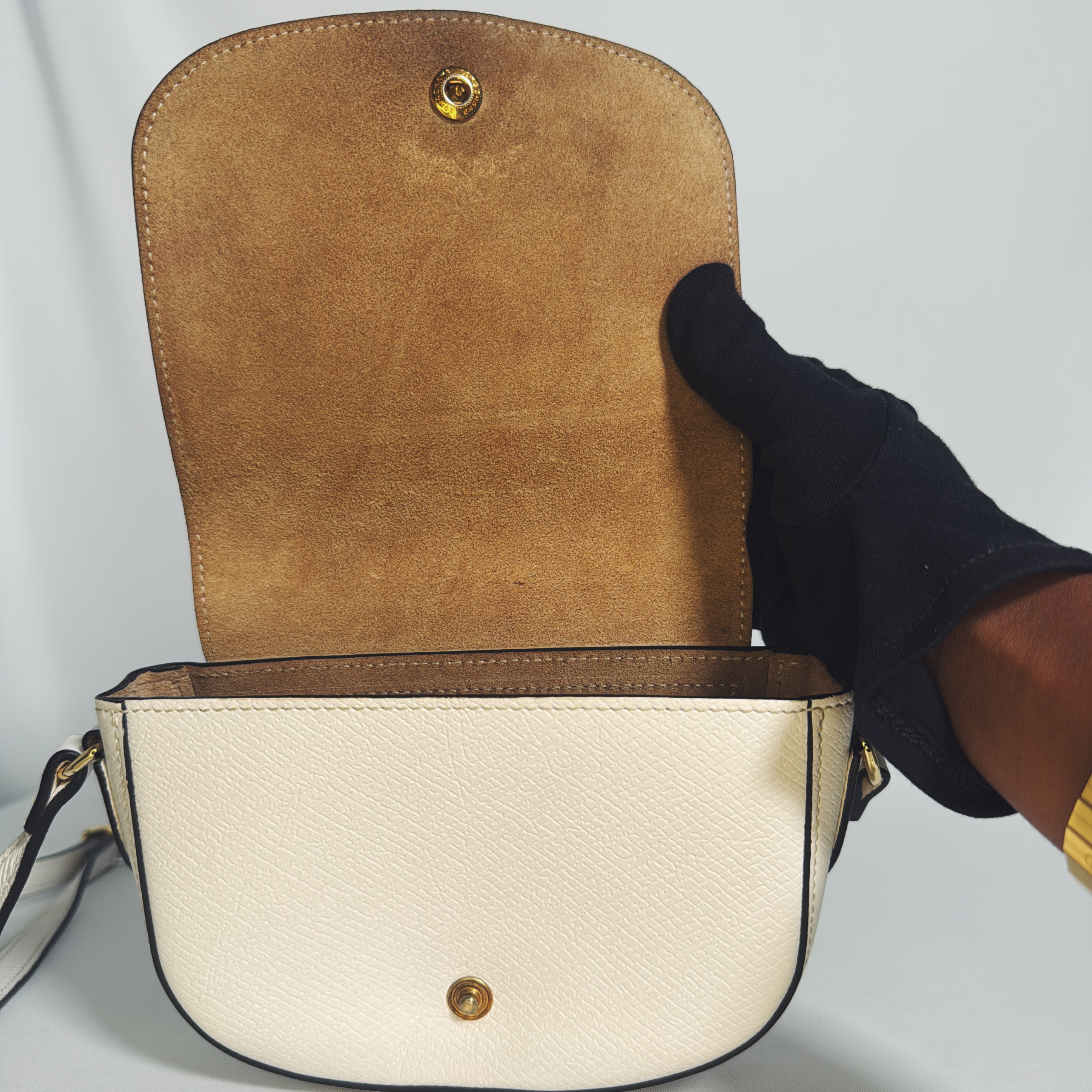 Sac bandoulière Longchamp en cuir grainé ivoire