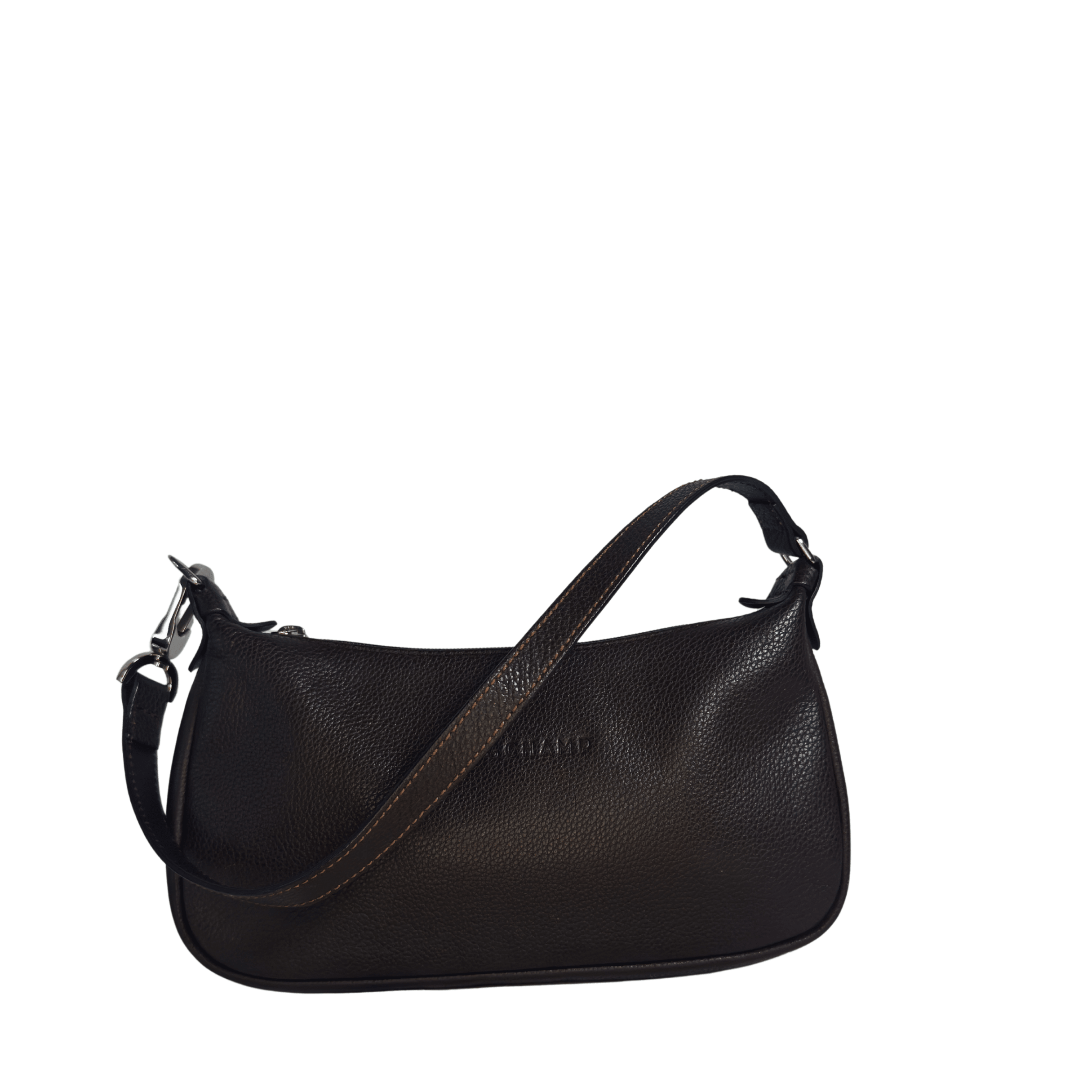 Sac à épaule Longchamp en cuir grainé chocolat - La Belle Boutique