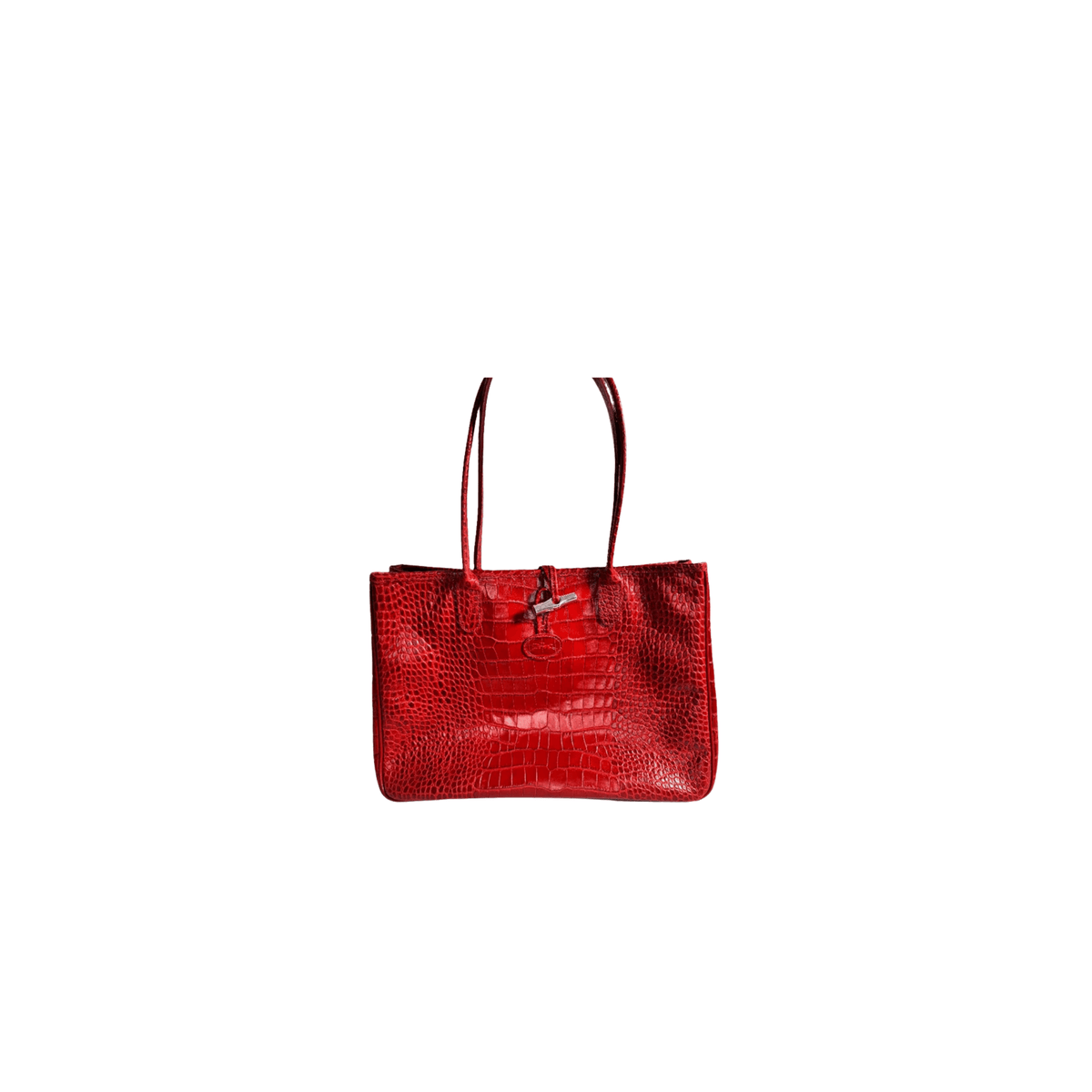 Sac à main Longchamp Héritage – Cuir embossé façon crocodile rouge