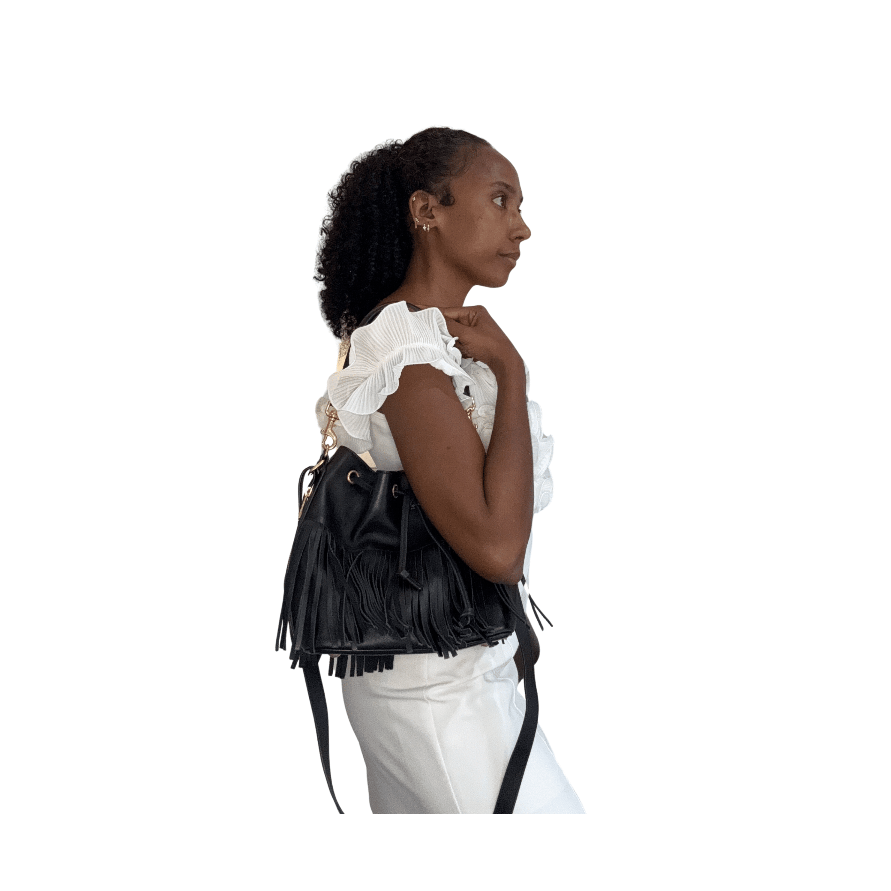 Sac à main Emmanuelle Saint Laurent – Cuir noir a franges - La Belle Boutique