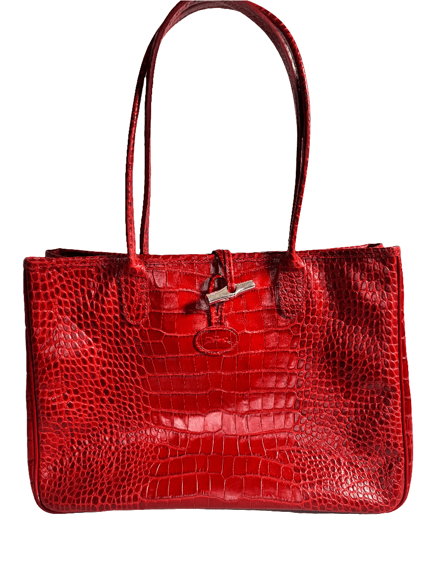 Sac à main Longchamp Héritage – Cuir embossé façon crocodile rouge - La Belle Boutique