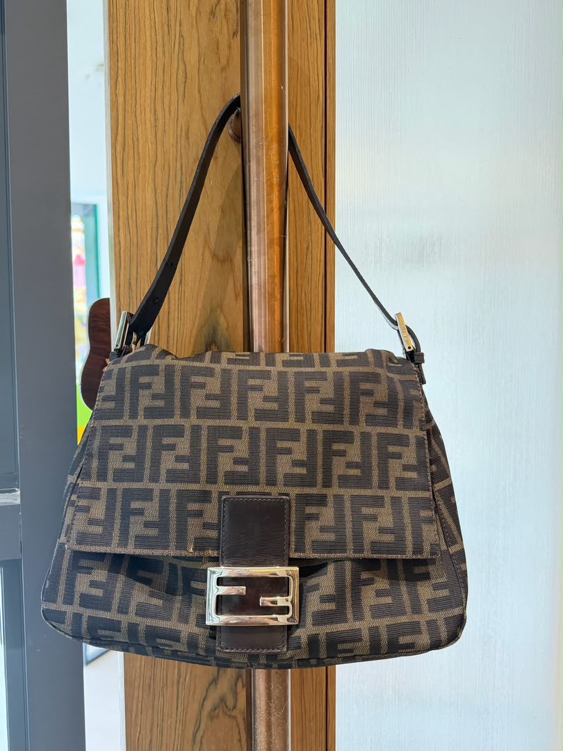 Sac Fendi Mamma Baguette toile Zucca marron/beige, vue de l'article seul