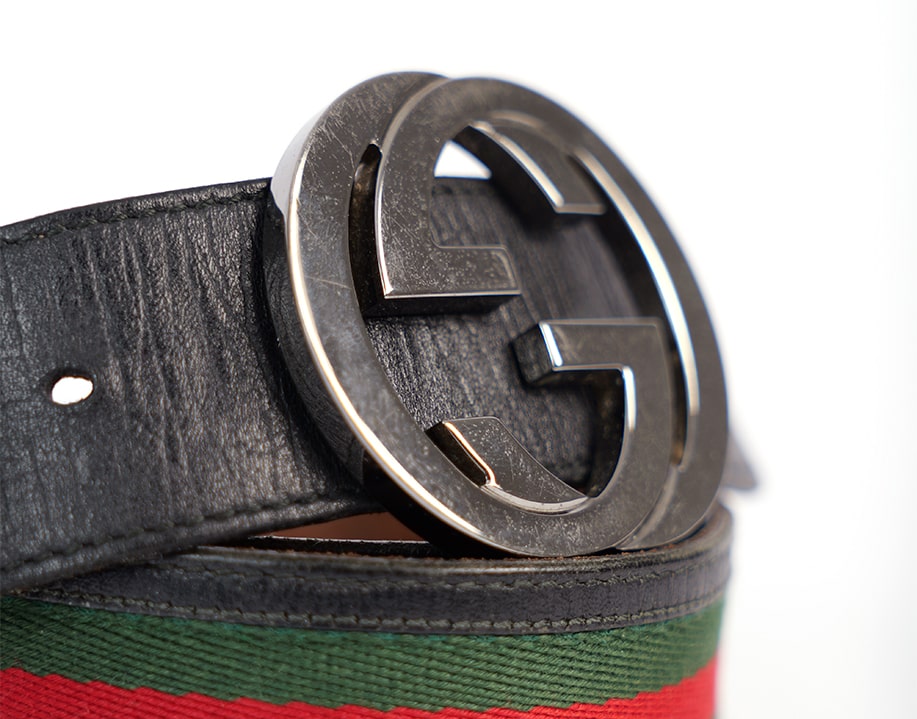 Ceinture boucle GG à bandes Gucci