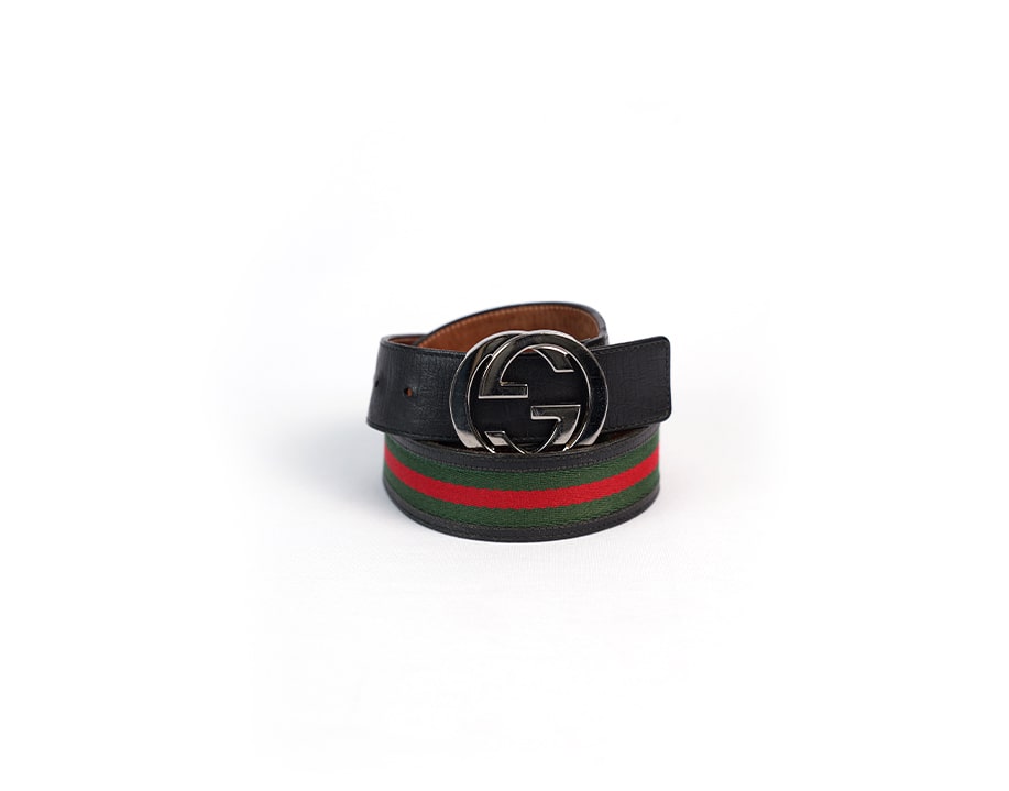 Ceinture boucle GG à bandes Gucci