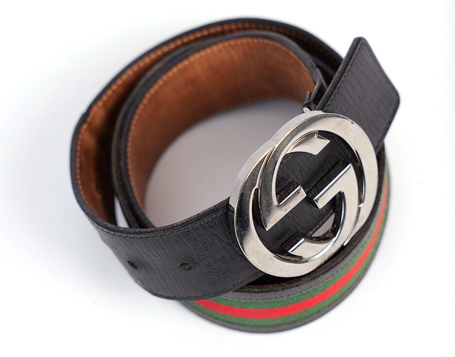 Ceinture boucle GG à bandes Gucci