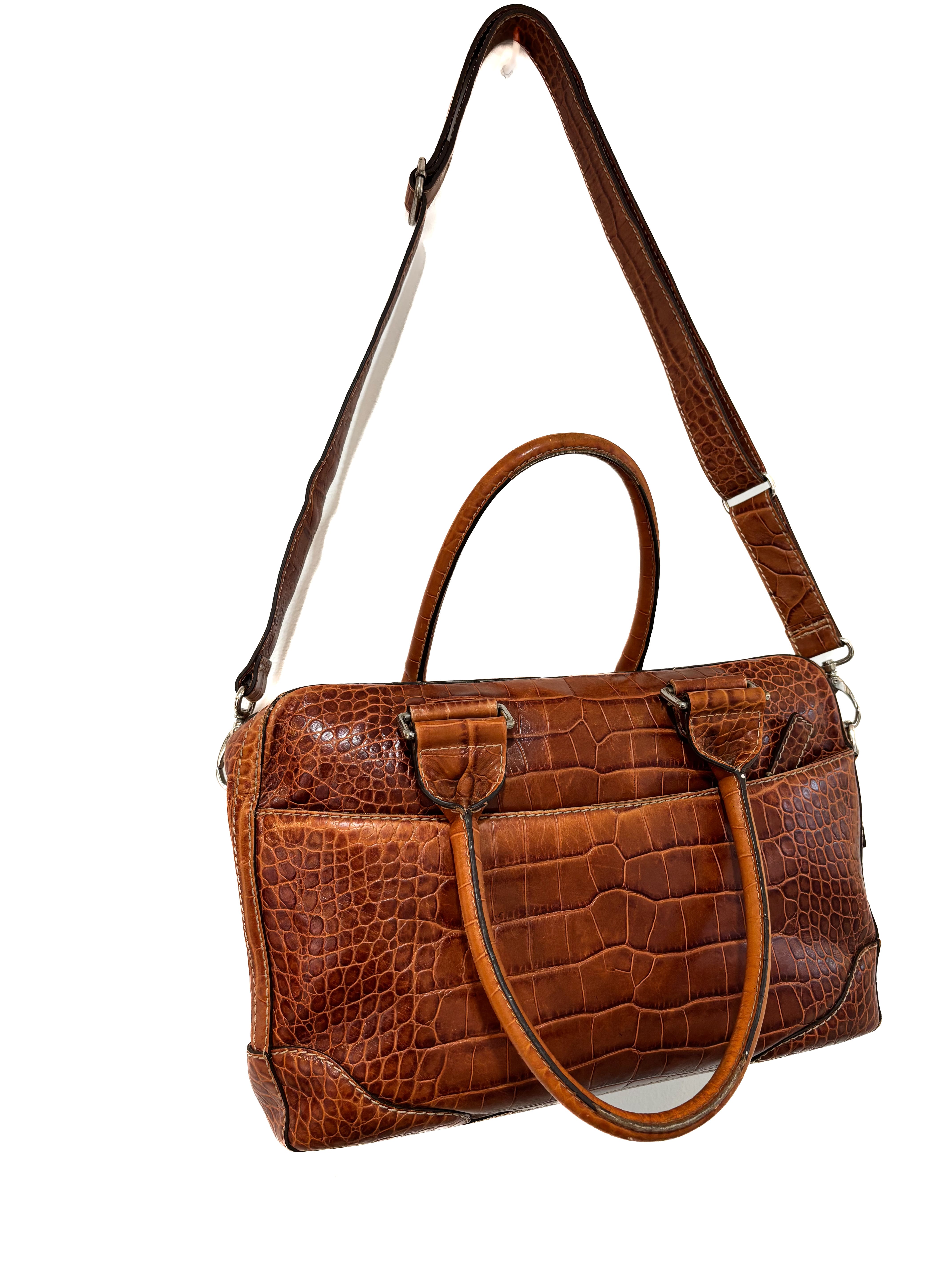 Cartable Lancel embossé crocodile