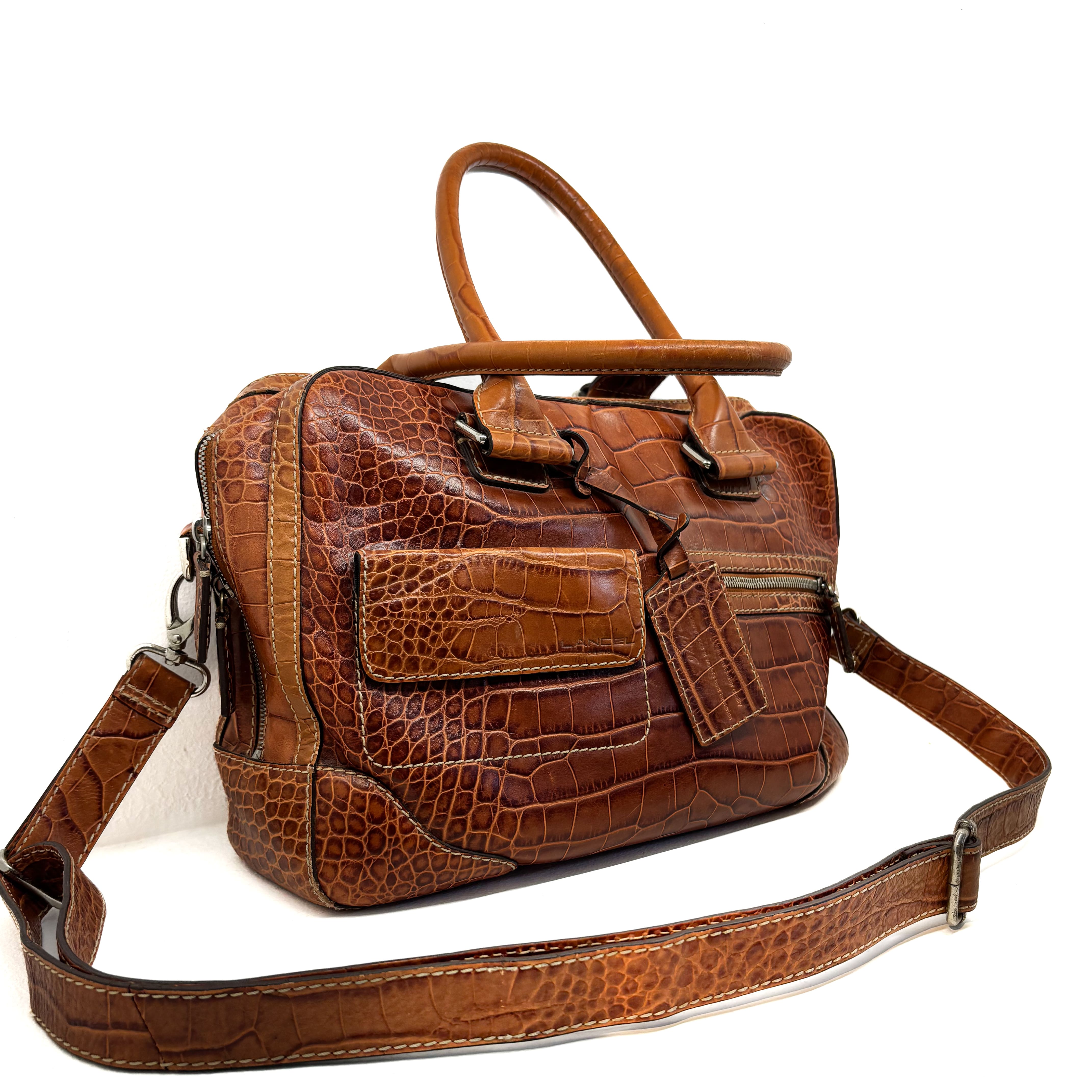 Cartable Lancel embossé crocodile