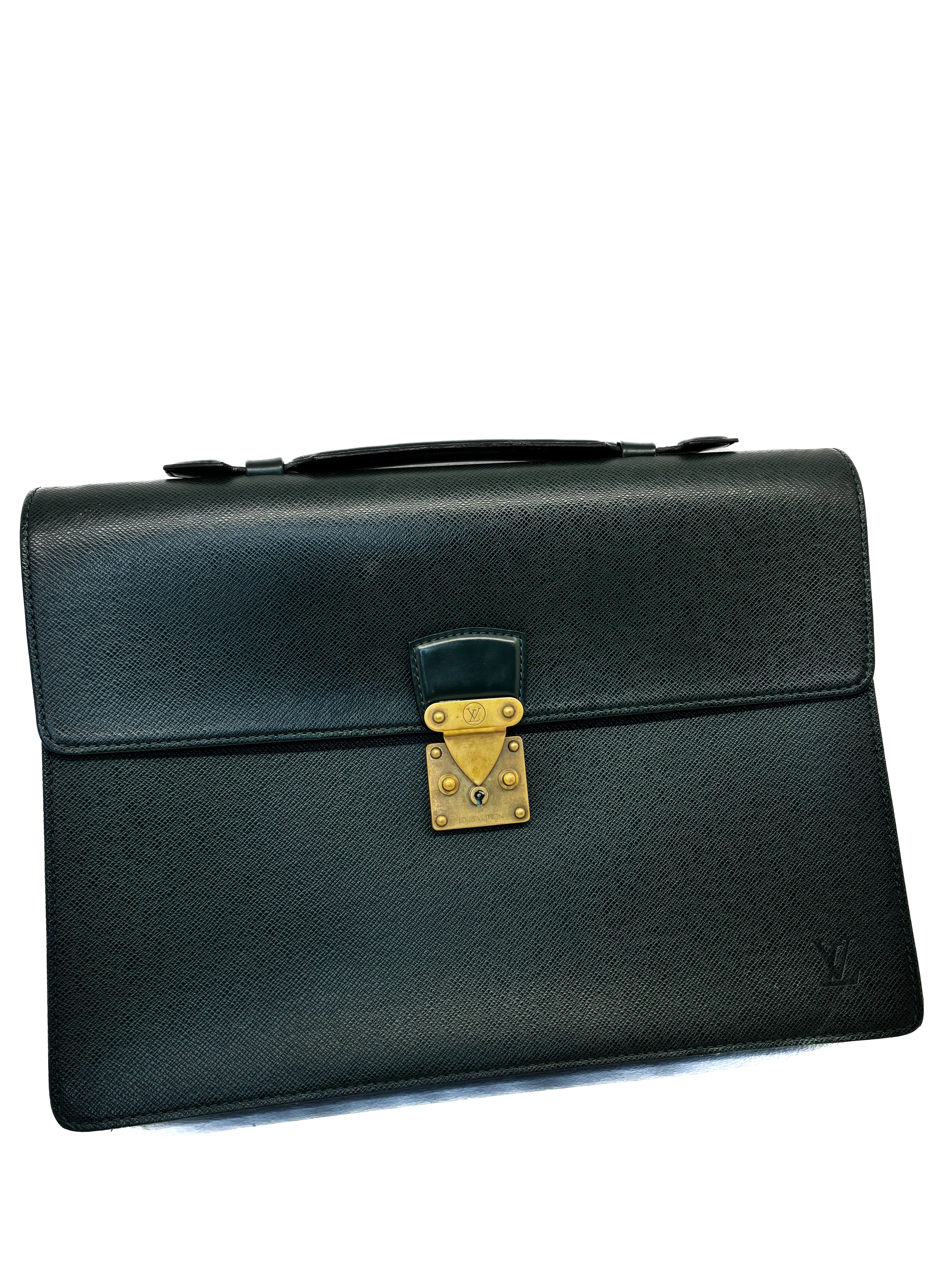 Porte-documents/ Serviette Louis Vuitton Ambassadeur en cuir taiga vert