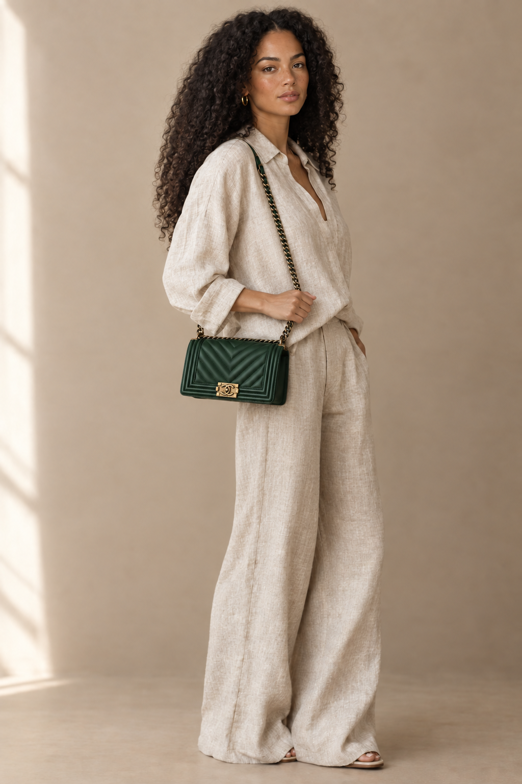 CHANEL - BOY MEDIUM - CUIR AGNEAU MATELASSÉ VERT SAPIN