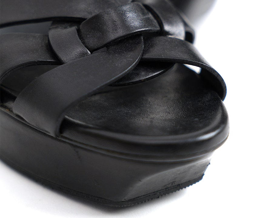 Sandales Tribute cuir noir Saint Laurent