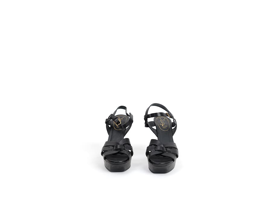 Sandales Tribute cuir noir Saint Laurent