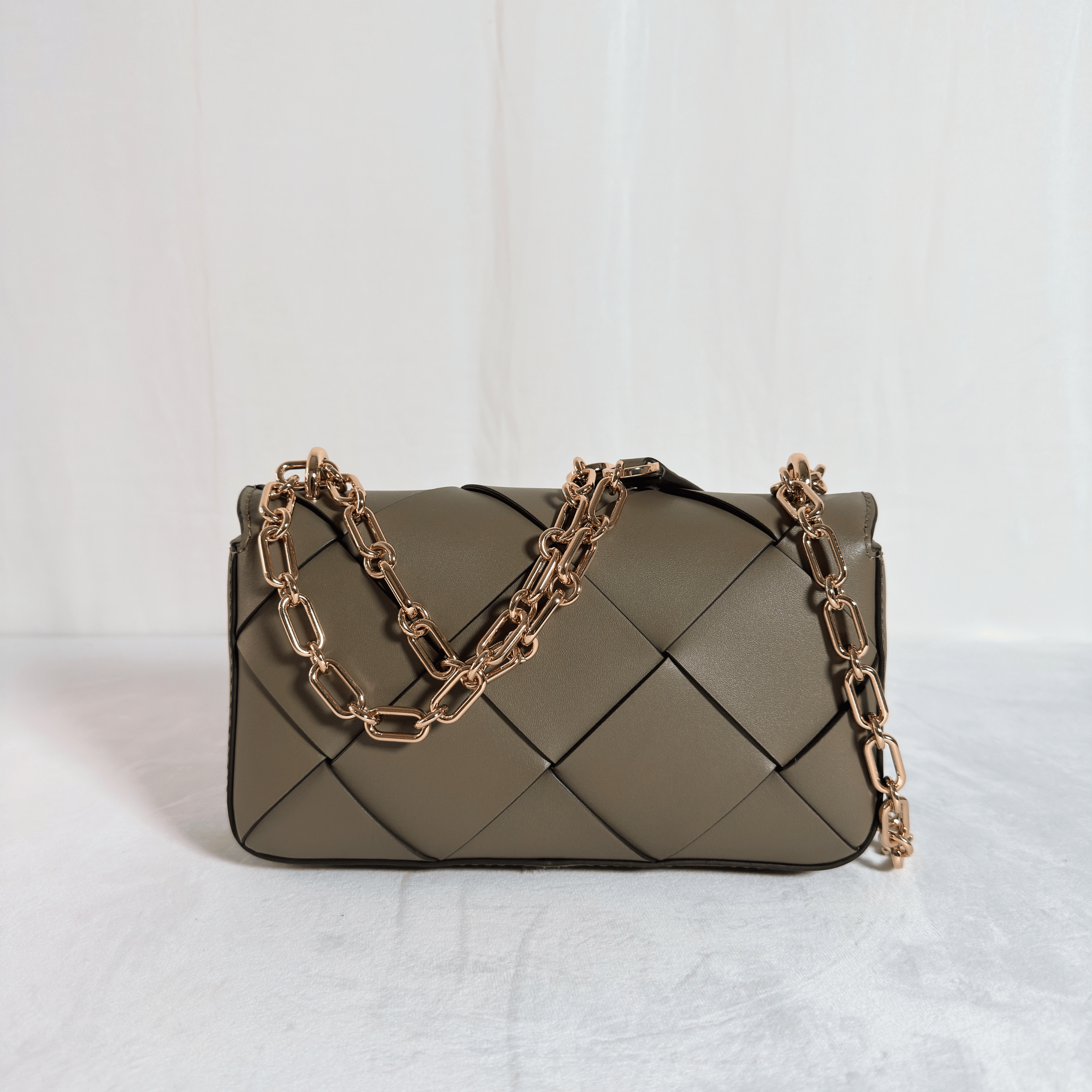 SAC PORTE EPAULE MICHAEL KORS TRIBECA - CUIR TRESSE VERT KAKI