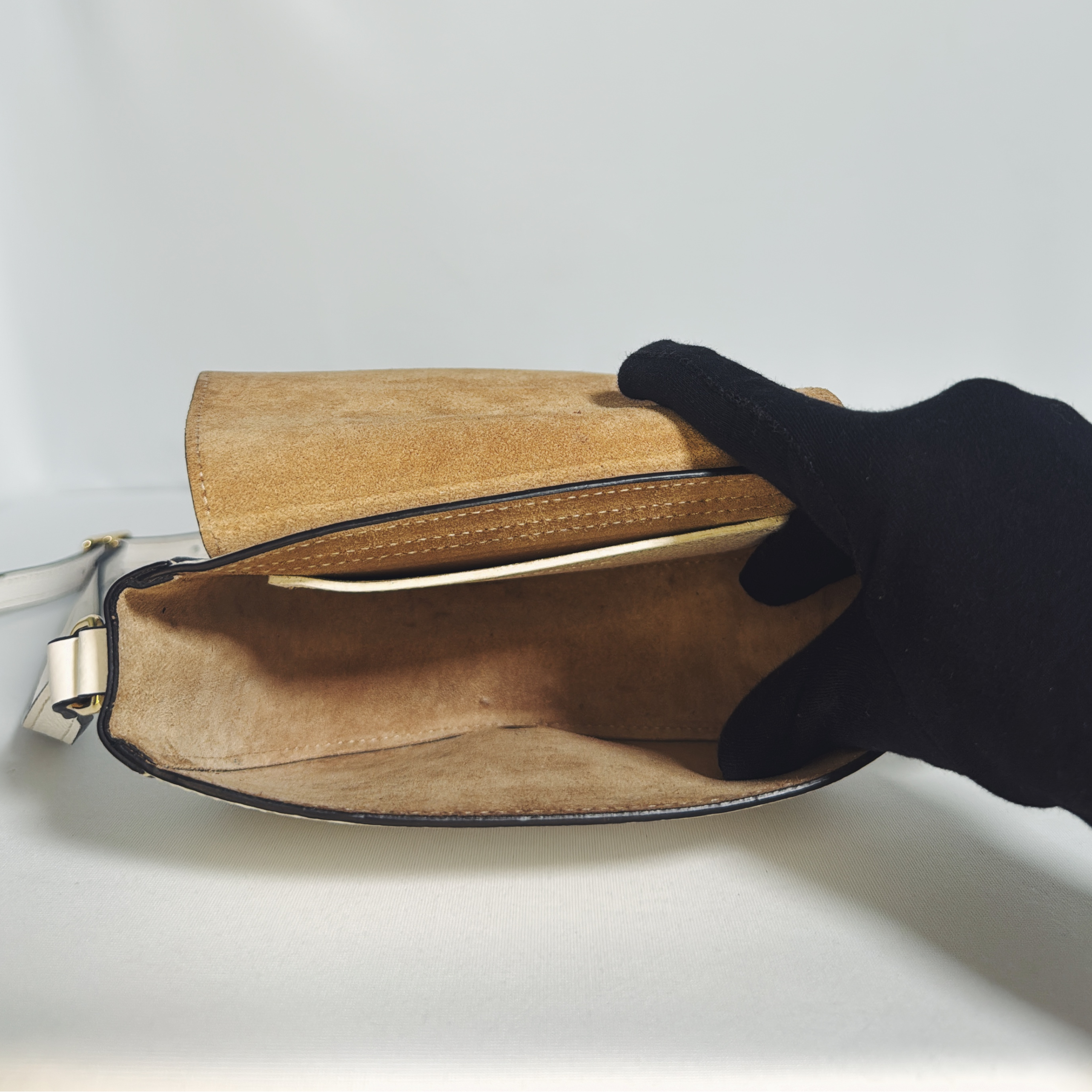 Sac bandoulière Longchamp en cuir grainé ivoire