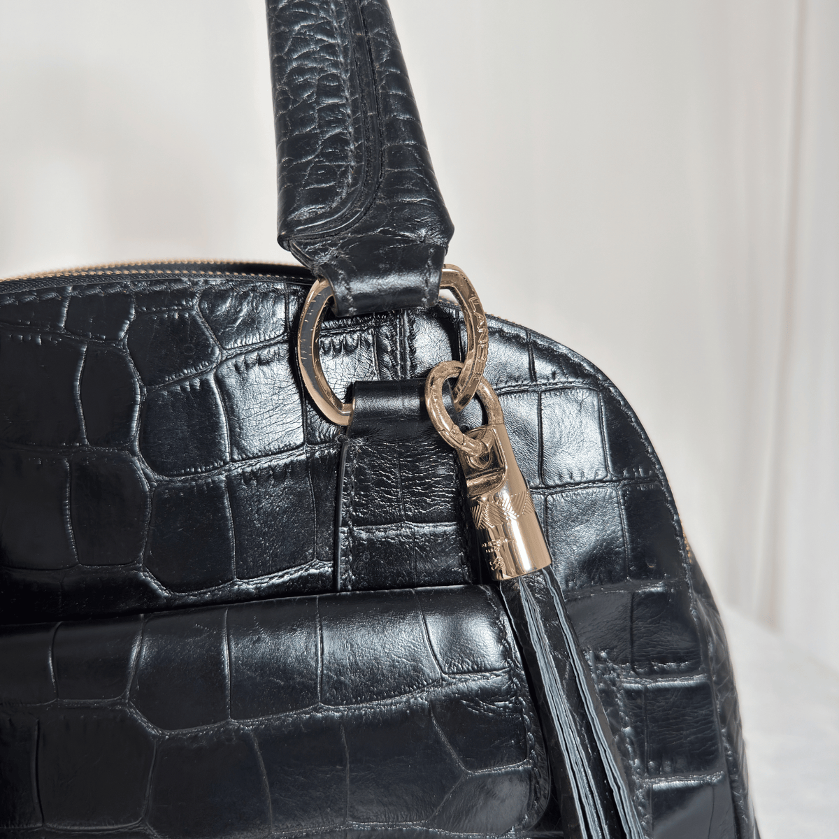 LANCEL - ADJANI - CUIR EMBOSSE EFFET CROCODILE NOIR
