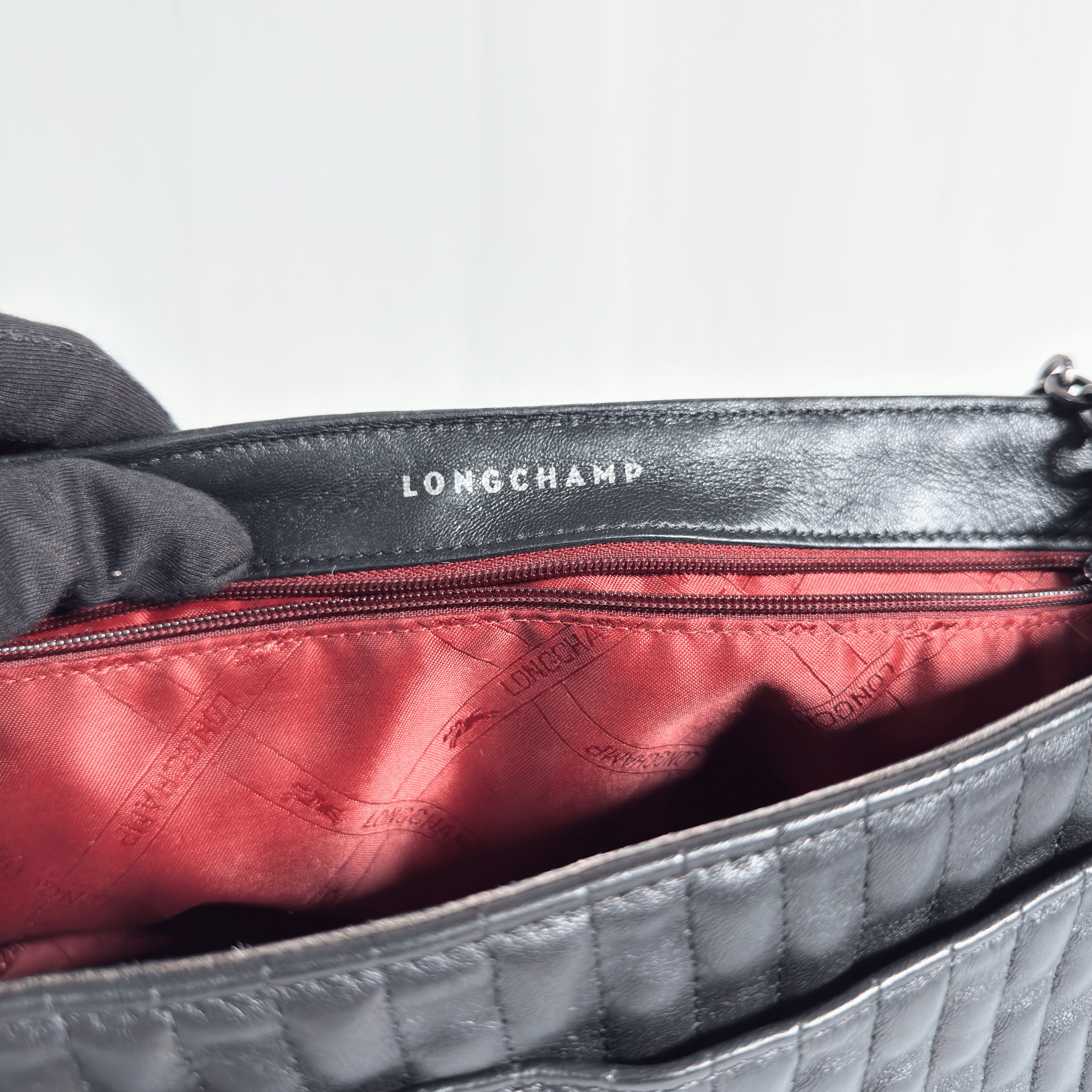 SAC BANDOULIERE LONGCHAMP AMAZONE M - CUIR MATELASSE NOIR
