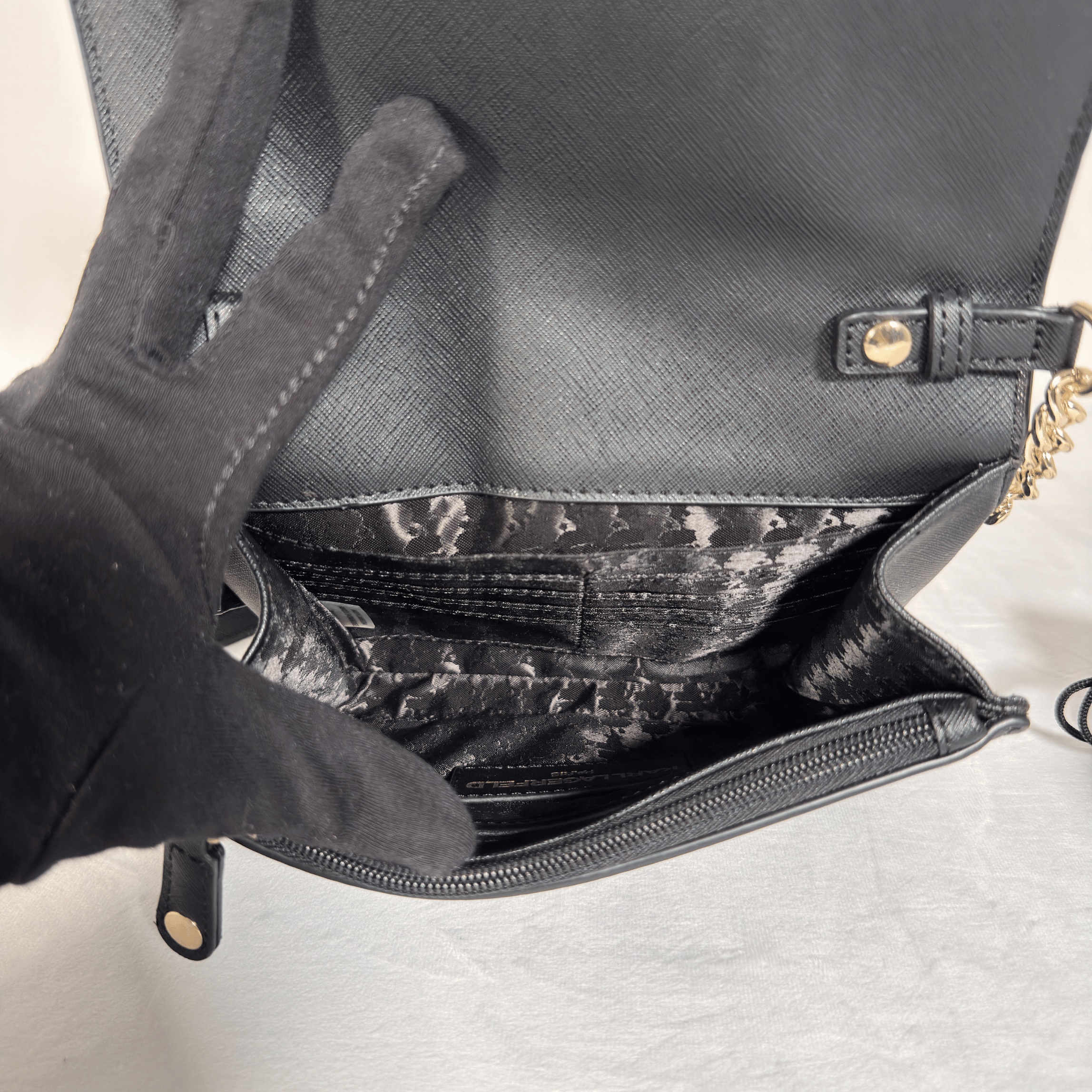 KARL LAGERFELD PARIS - SAC WALLET ON CHAIN - CUIR SAFFIANO NOIR