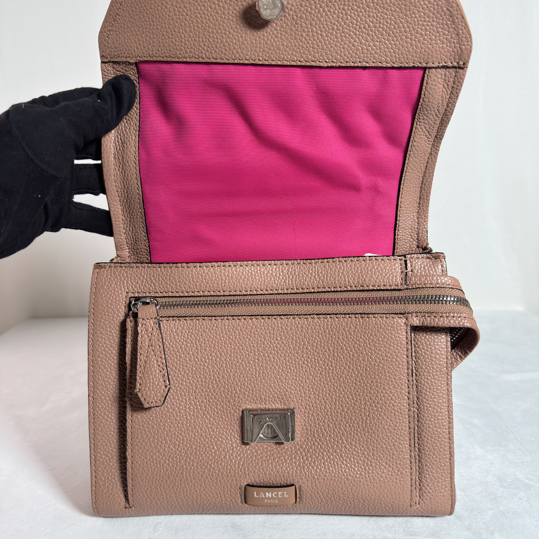SAC BANDOULIERE LANCEL NINON S - FLAP BAG MATELASSE CAMEL