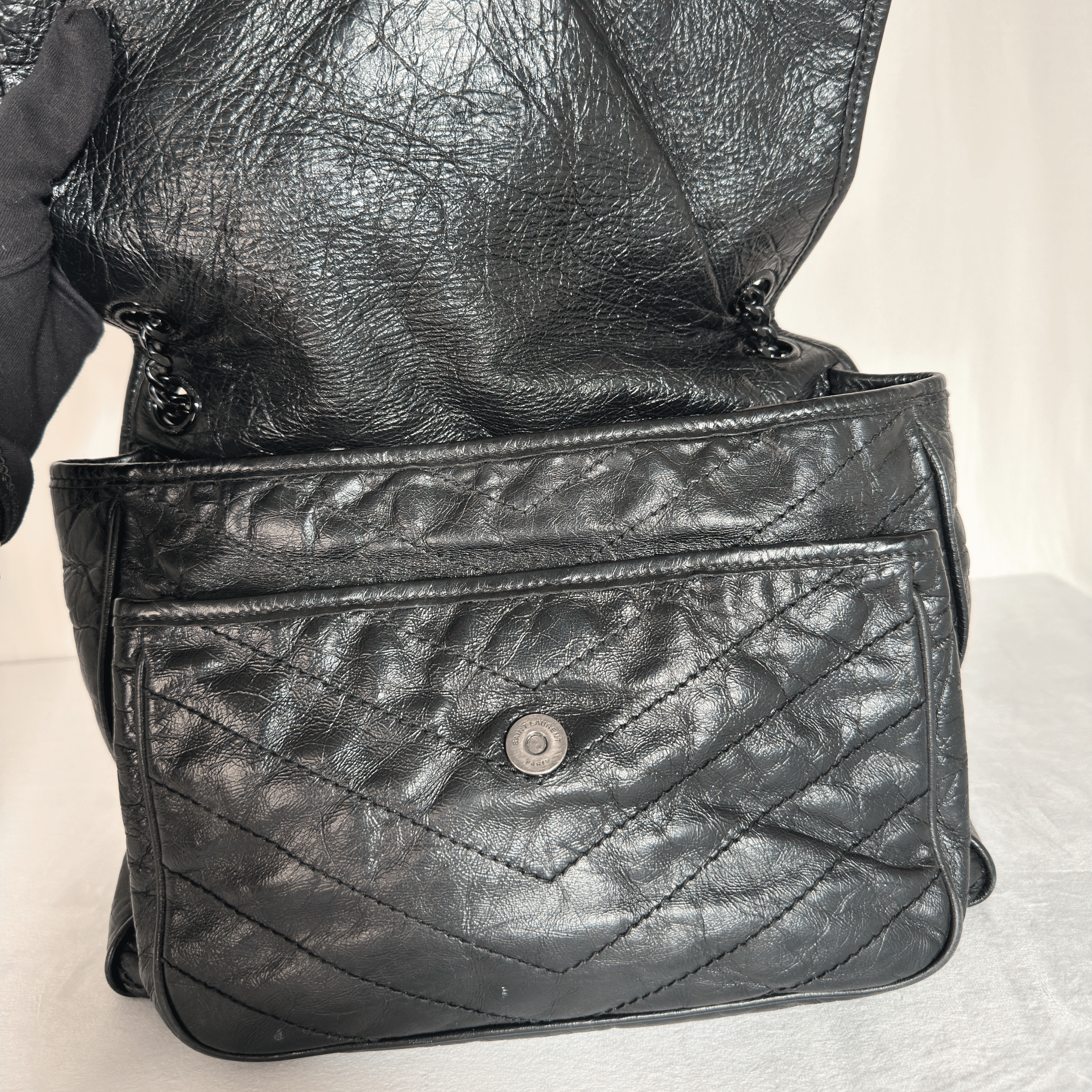 SAINT LAURENT - NIKI MEDIUM - CUIR VIEILLI NOIR - BIJOUTERIE ALL BLACK