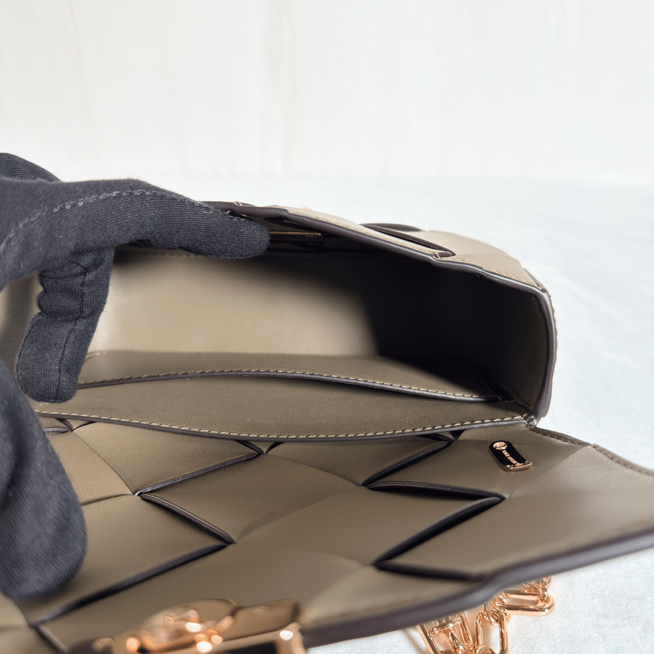 SAC PORTE EPAULE MICHAEL KORS TRIBECA - CUIR TRESSE VERT KAKI