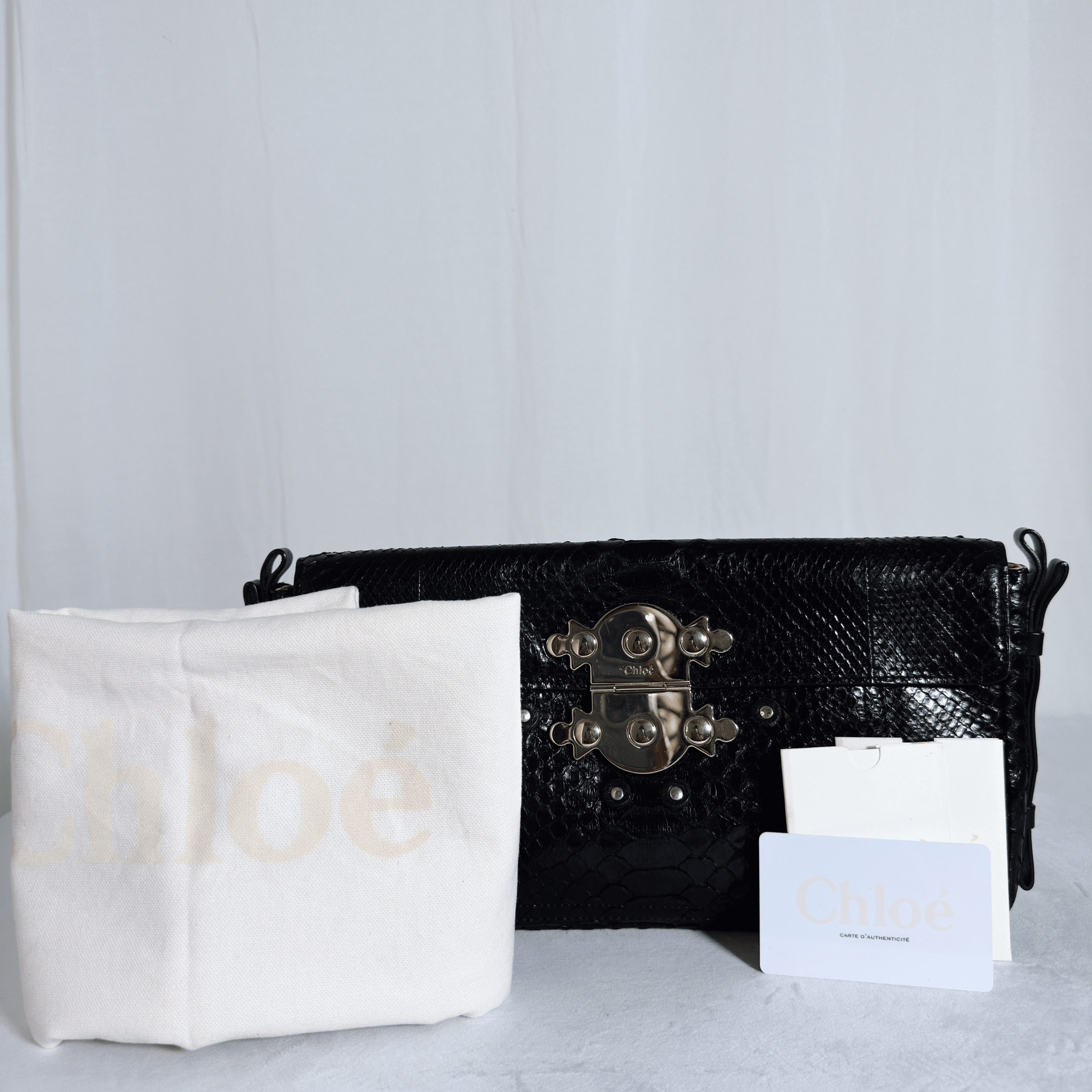 CHLOE - ELSIE POCHETTE - PYTHON EMBOSSE NOIR