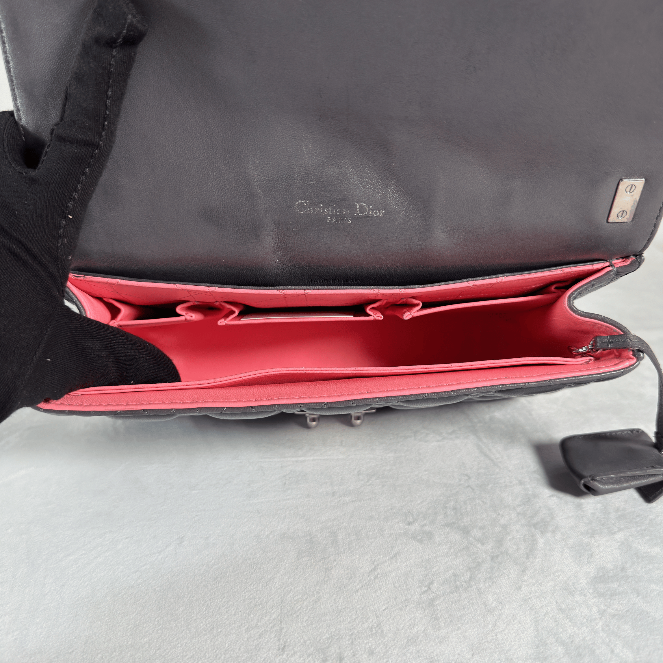 SAC PORTE EPAULE DIOR MISS PROMENADE - CUIR D'AGNEAU CANNAGE GRIS