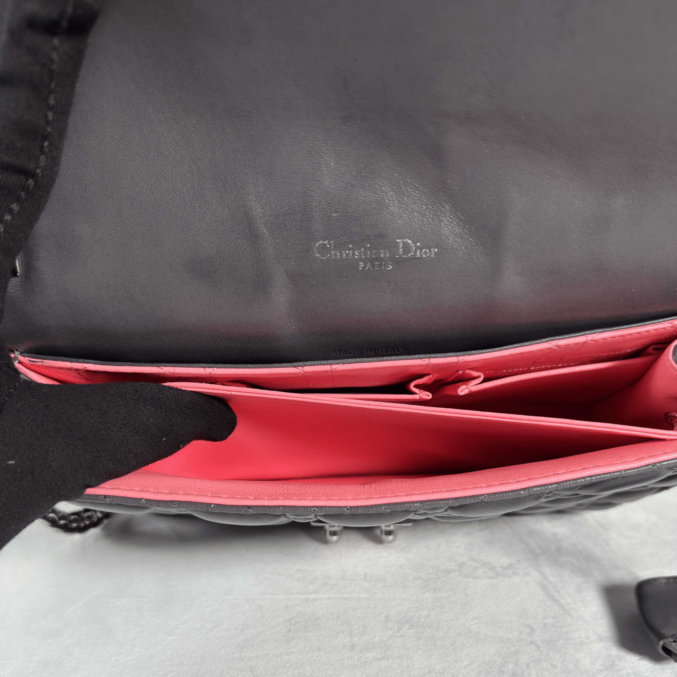 SAC PORTE EPAULE DIOR MISS PROMENADE - CUIR D'AGNEAU CANNAGE GRIS