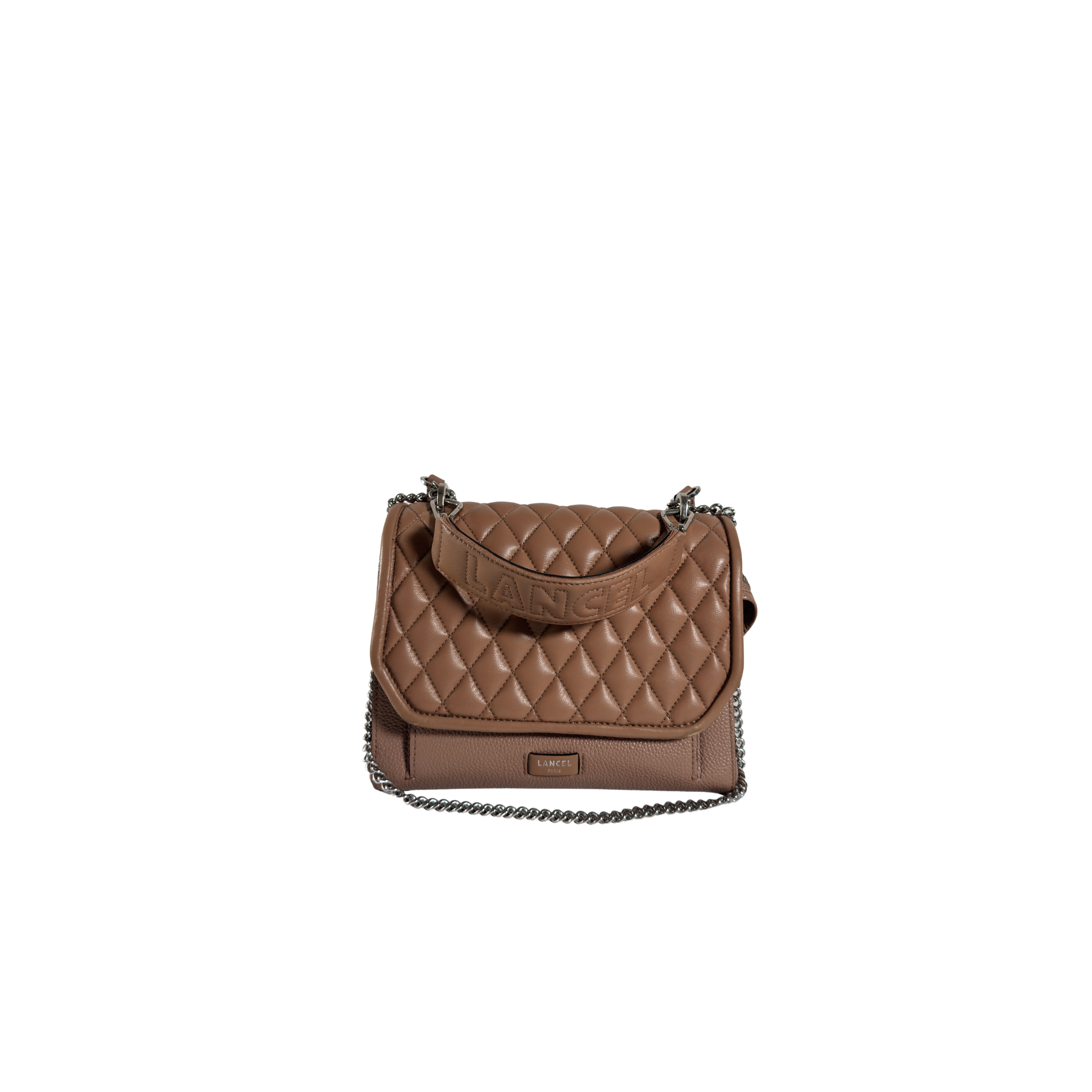 SAC BANDOULIERE LANCEL NINON S - FLAP BAG MATELASSE CAMEL