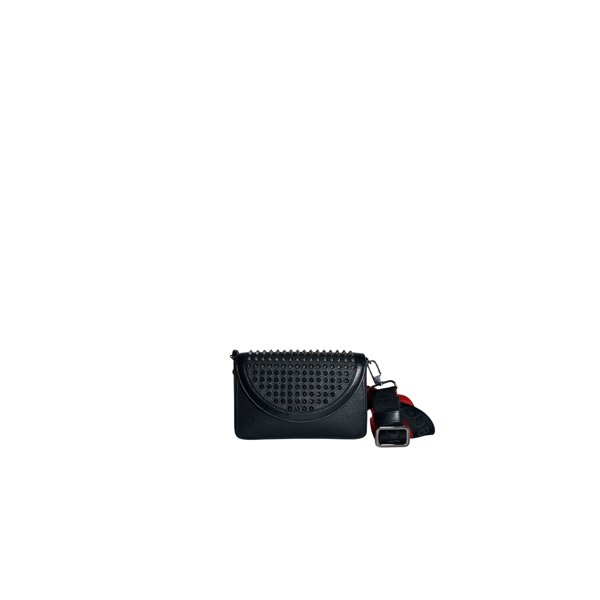 CHRISTIAN LOUBOUTIN - WALLET ON CHAIN EXPLORAFUNK - CUIR GRAINÉ NOIR ET SPIKES