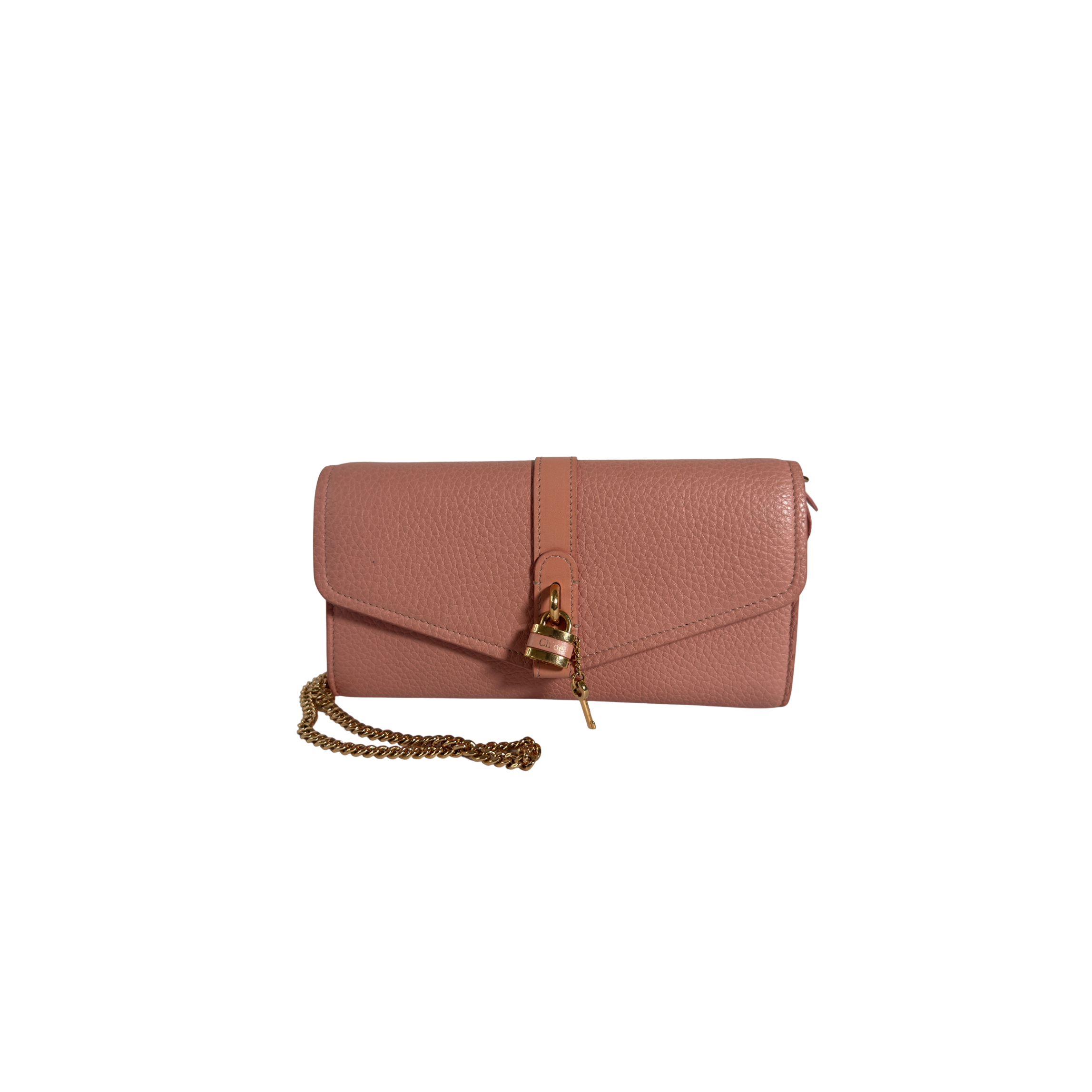 POCHETTE WALLET ON CHAIN CHLOE ABY - CUIR GRAINE VIEUX ROSE