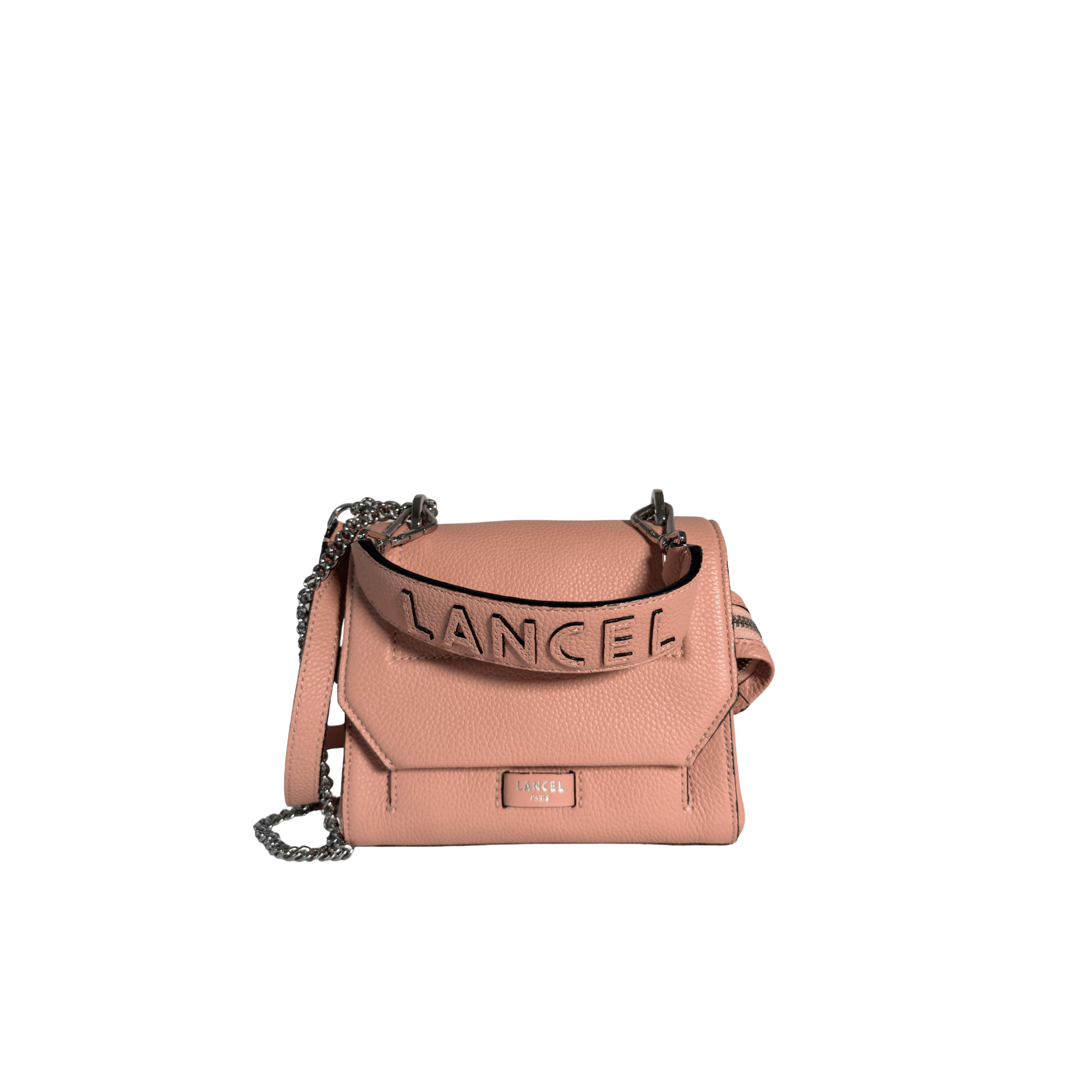 SAC LANCEL NINON TAILLE S - CUIR GRAINÉ ROSE POUDRÉ - ANSE BICOLORE