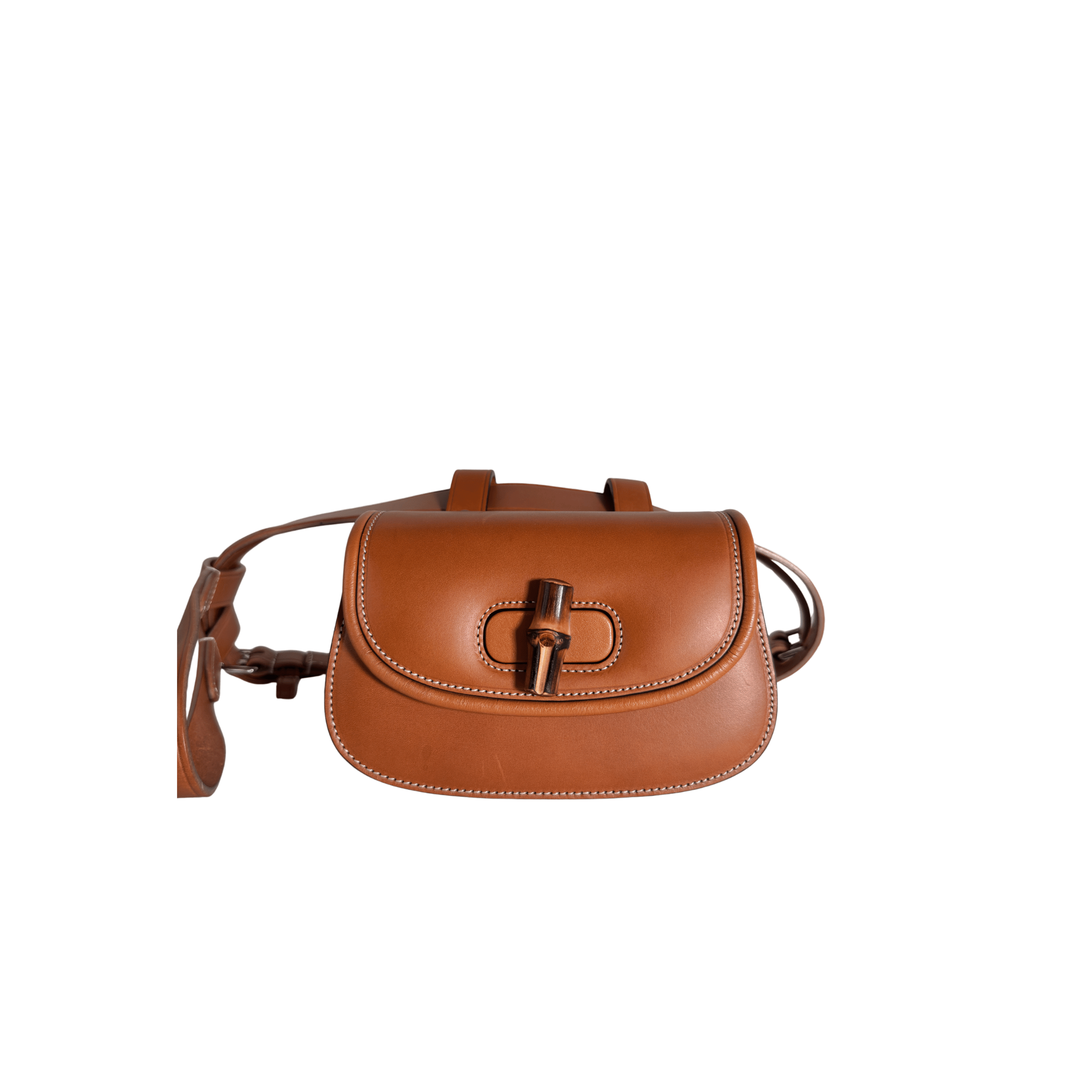SAC CEINTURE GUCCI BAMBOO 1947 - CUIR LISSE COGNAC - QUINCAILLERIE GUN-METAL